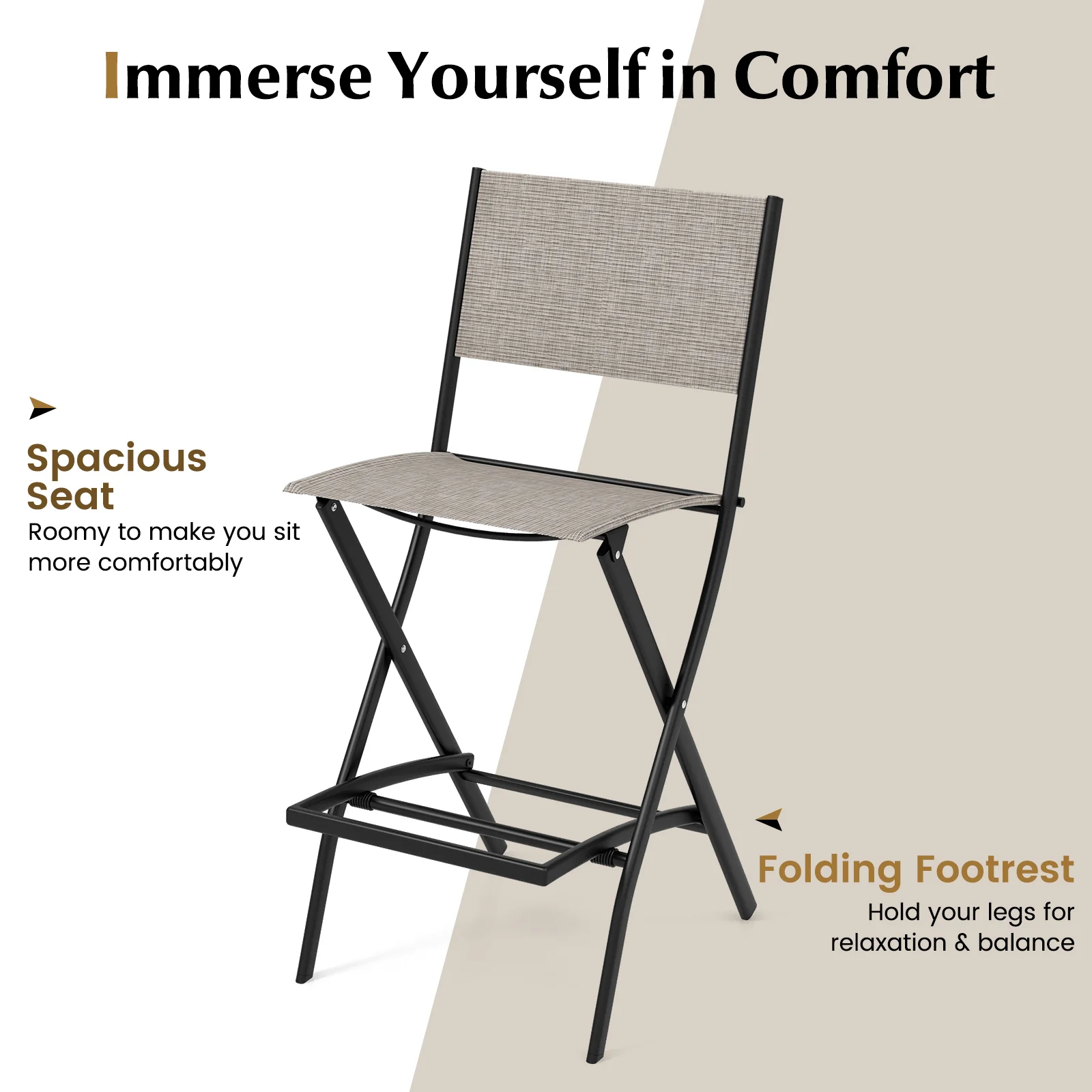 Folding Bar Stools Set of 2, Backrest, Footrest, Coffee - Image 8