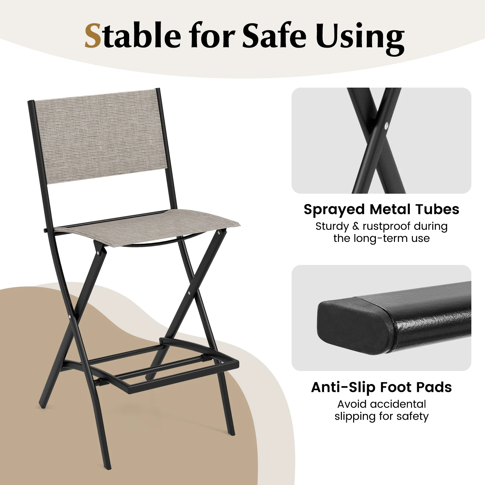 Folding Bar Stools Set of 2, Backrest, Footrest, Coffee - Image 9