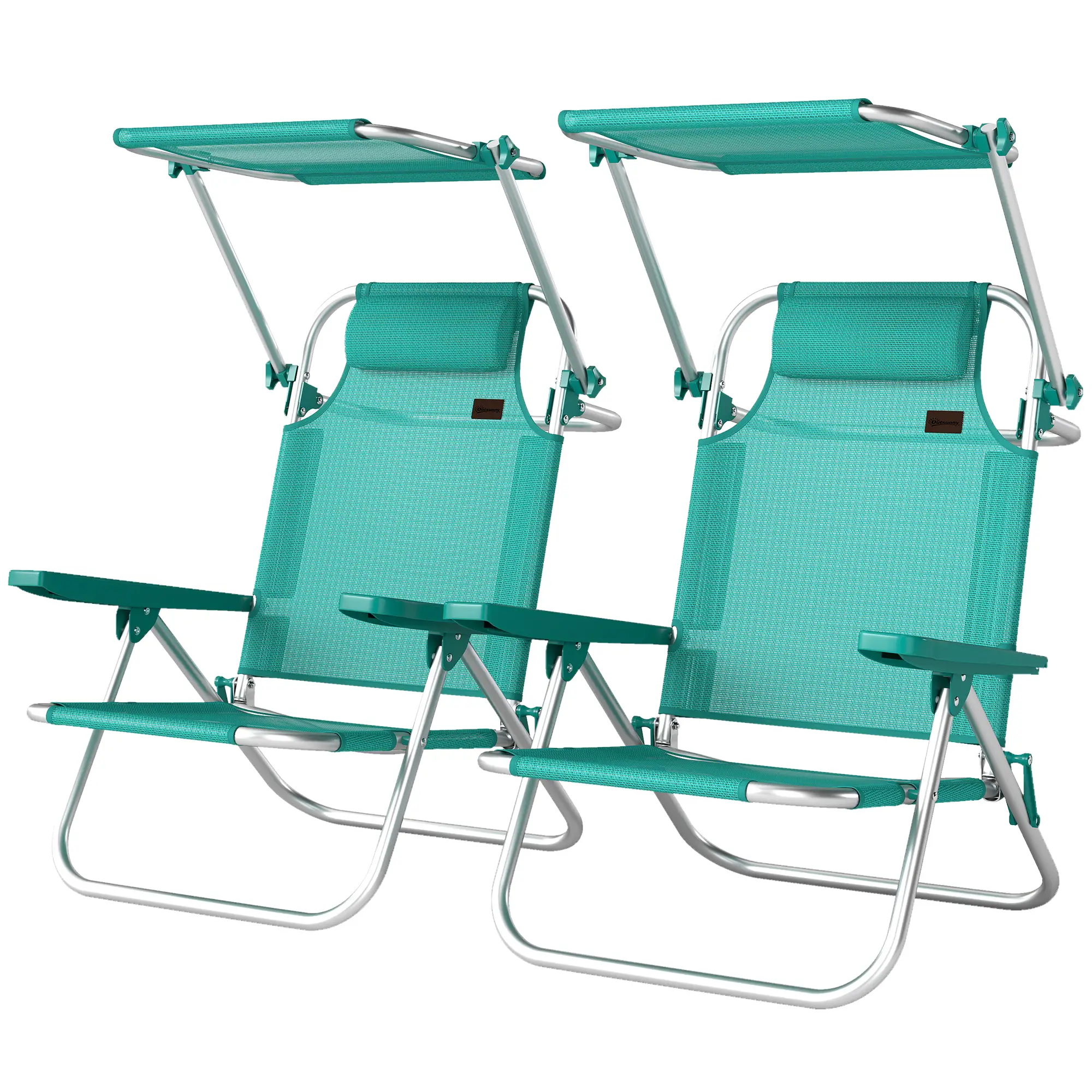 Folding Beach Chair, Adjustable Canopy, 6-Position Reclining, Turquoise