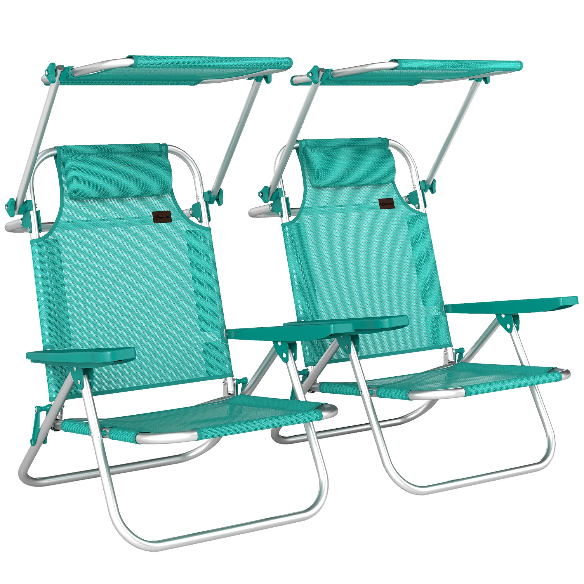 Folding Beach Chair, Adjustable Canopy, 6-Position Reclining, Turquoise - Image 11