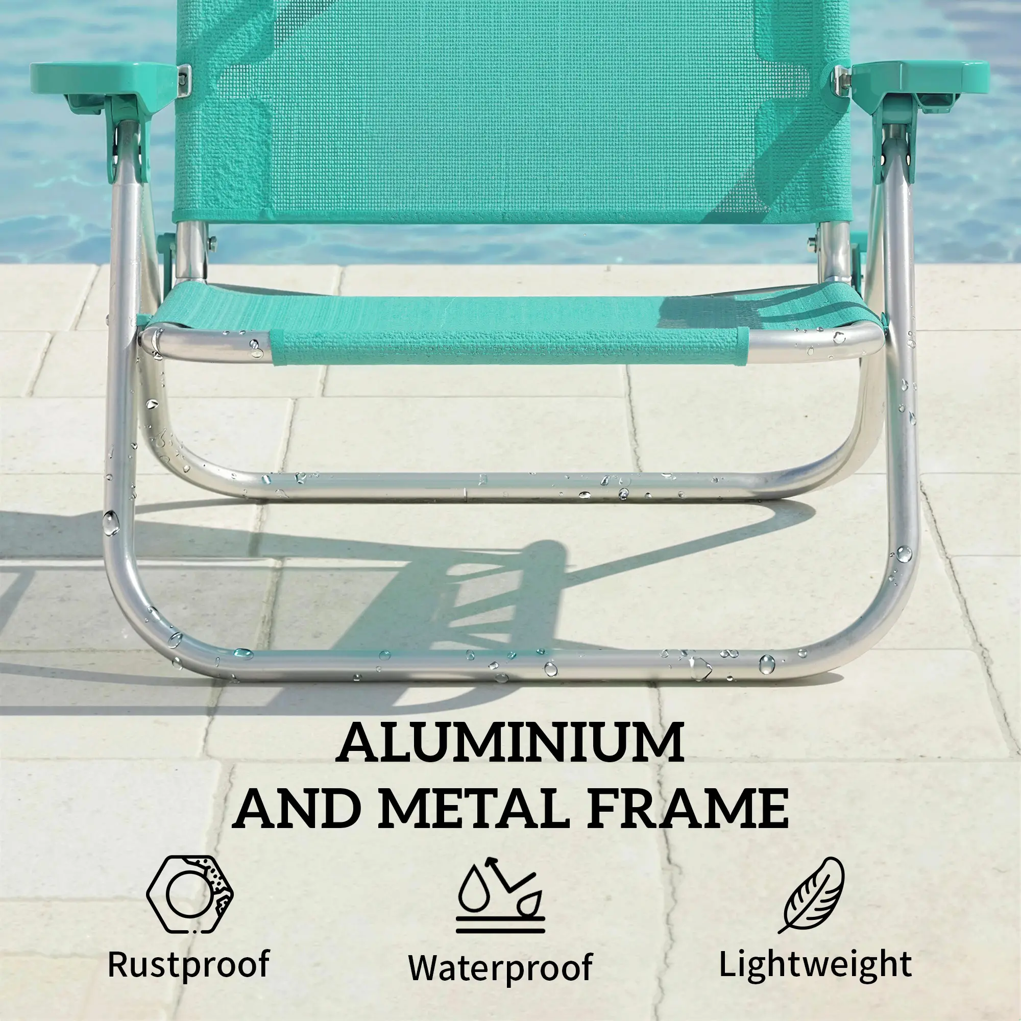 Folding Beach Chair, Adjustable Canopy, 6-Position Reclining, Turquoise - Image 9