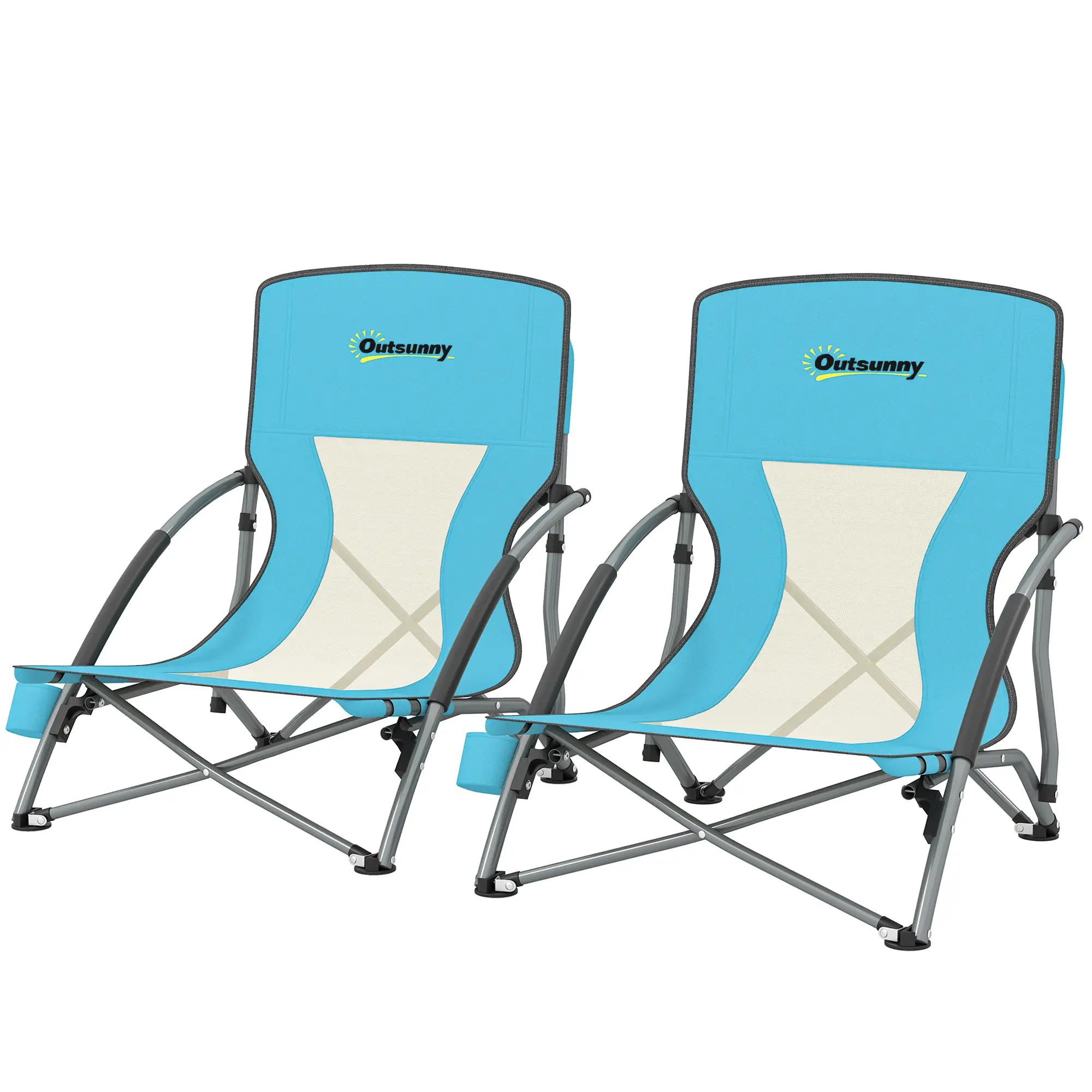 Folding Beach Chairs, Mesh Back, Carry Bag, Cup Holder, 22.8" x 21.7" x 24.4"