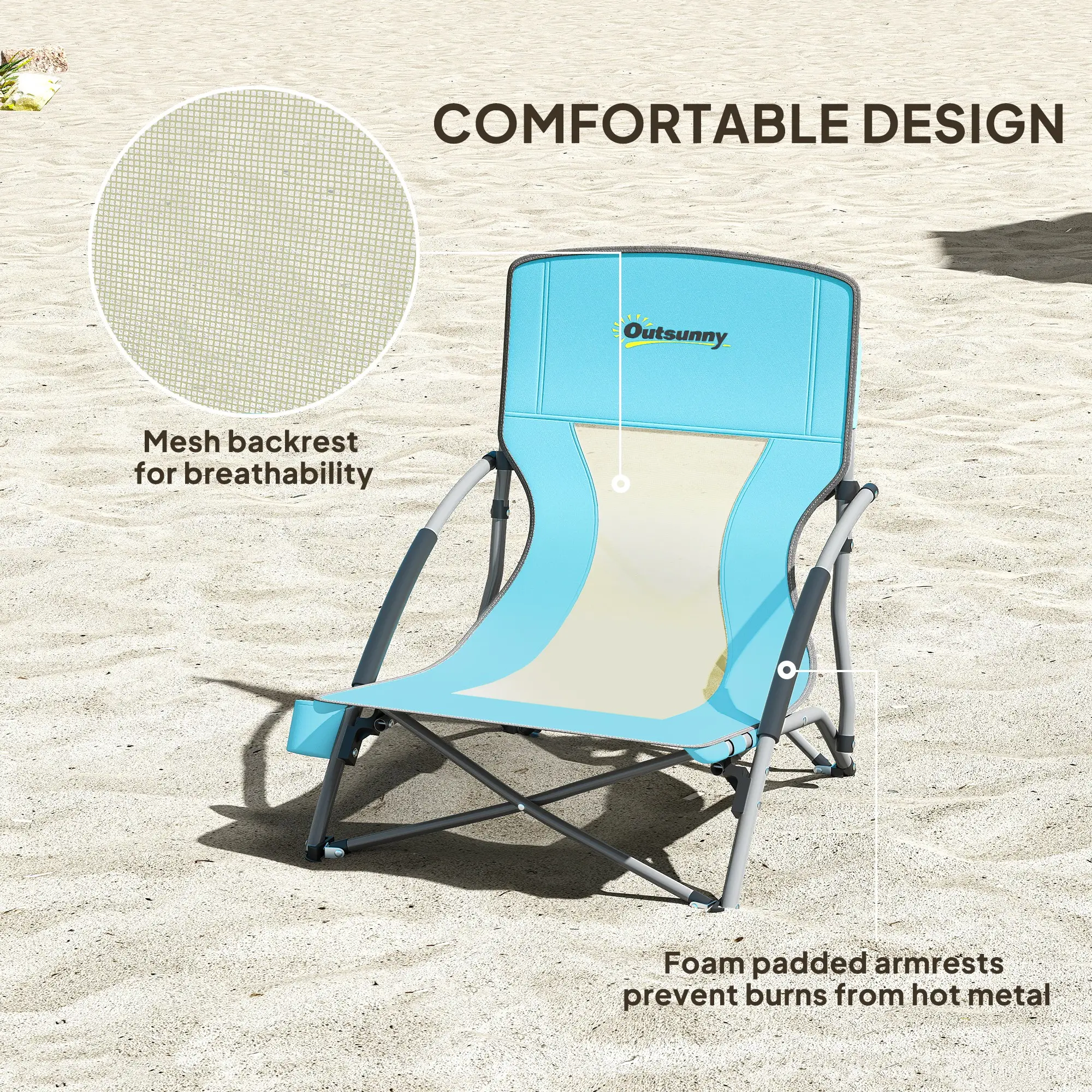 Folding Beach Chairs, Mesh Back, Carry Bag, Cup Holder, 22.8" x 21.7" x 24.4" - Image 5