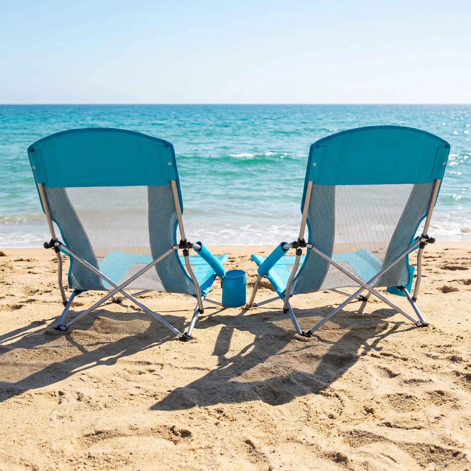 Folding Beach Chairs Set of 2, Portable Lightweight, Blue - Image 2