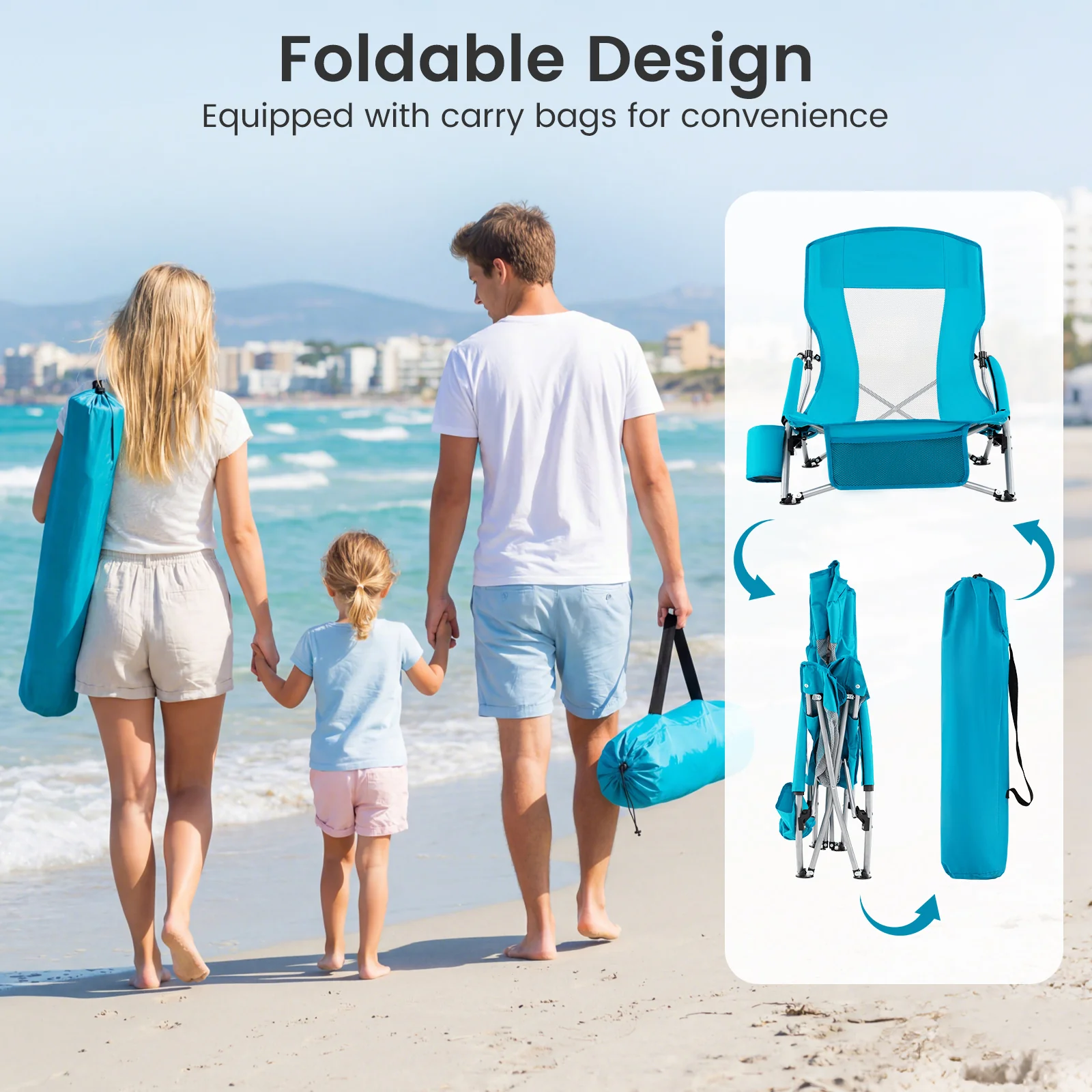 Folding Beach Chairs Set of 2, Portable Lightweight, Blue - Image 7