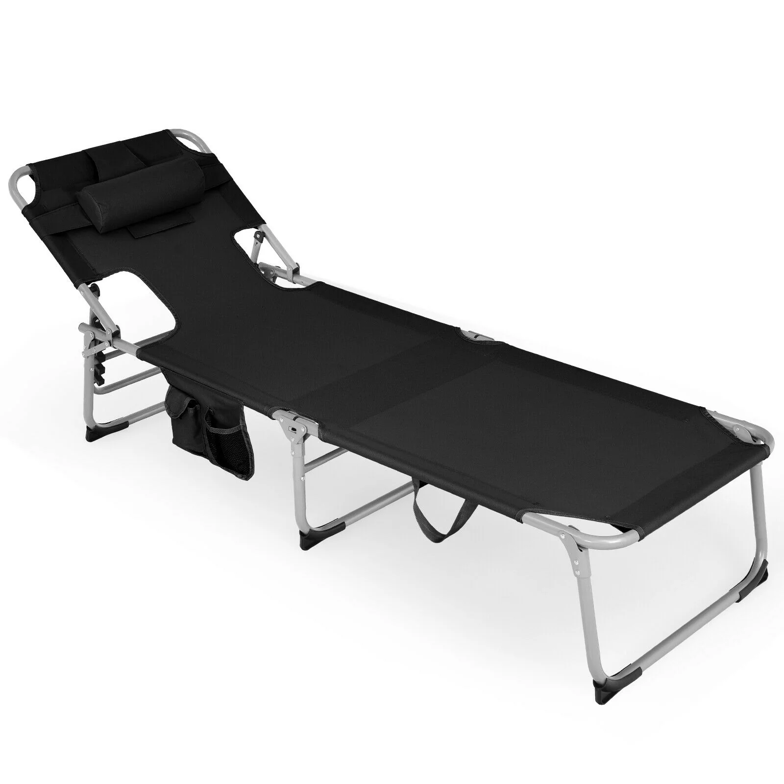 Folding Beach Lounge Chair With Pillow, Black