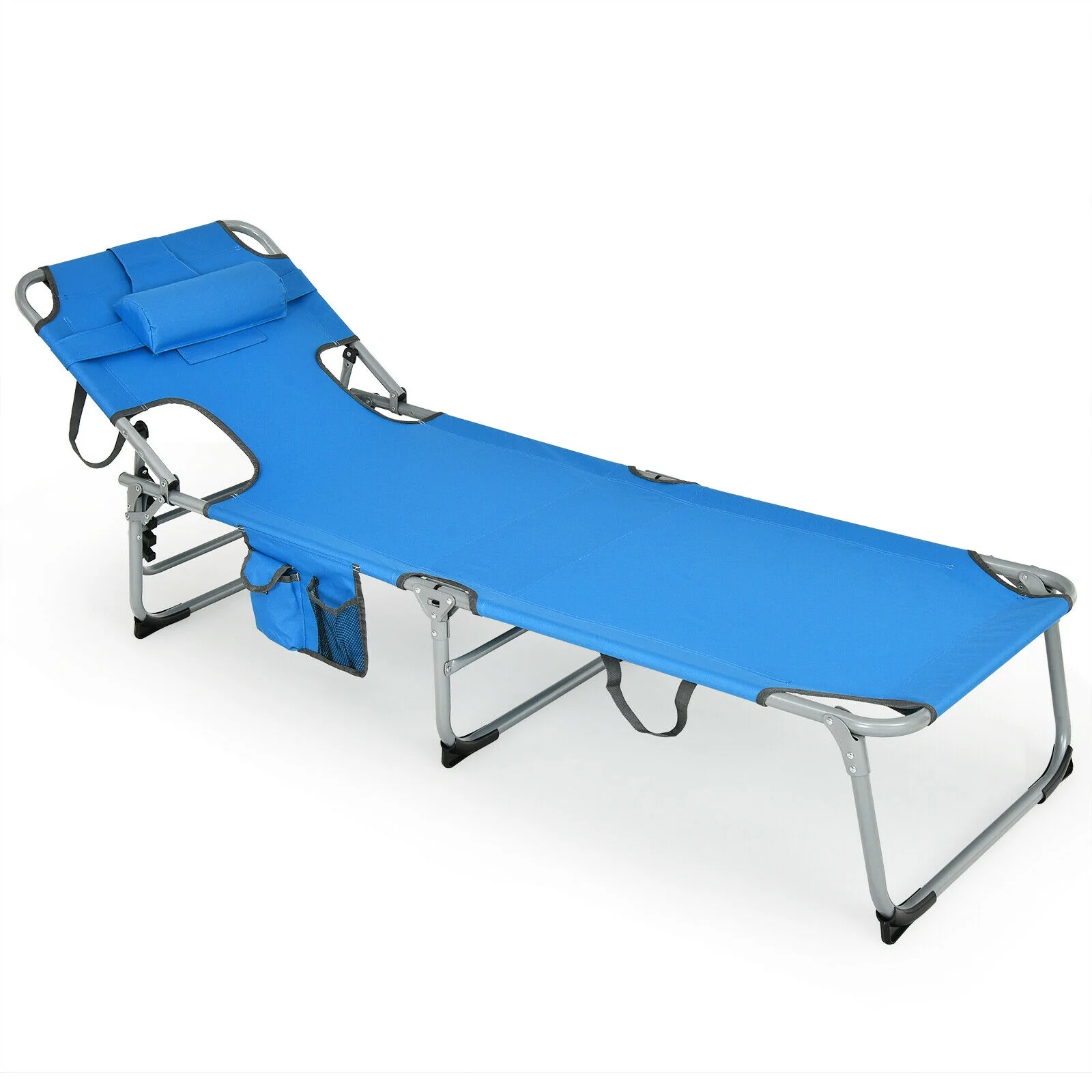 Folding Beach Lounge Chair With Pillow, Blue - Image 4