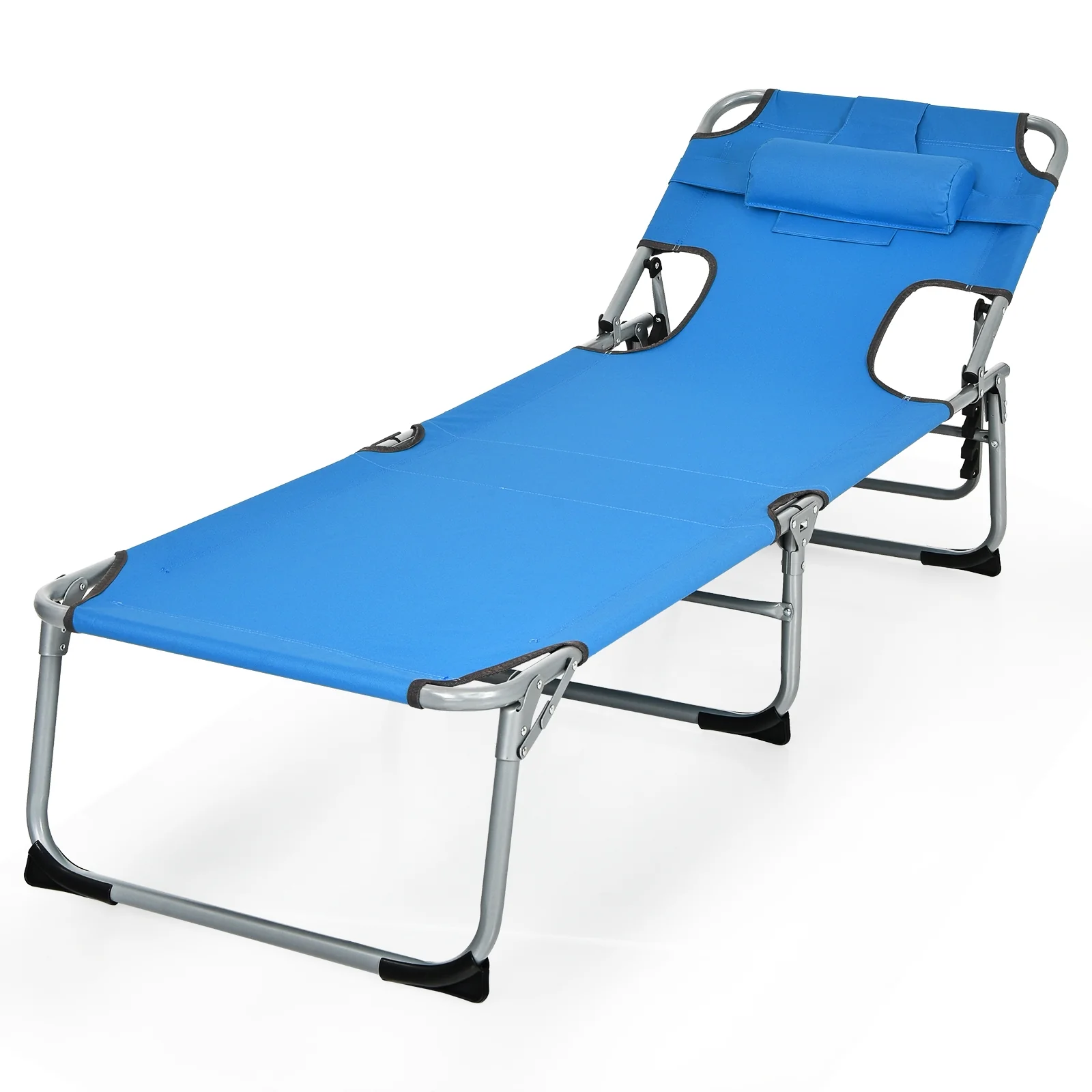 Folding Beach Lounge Chair With Pillow, Blue - Image 5