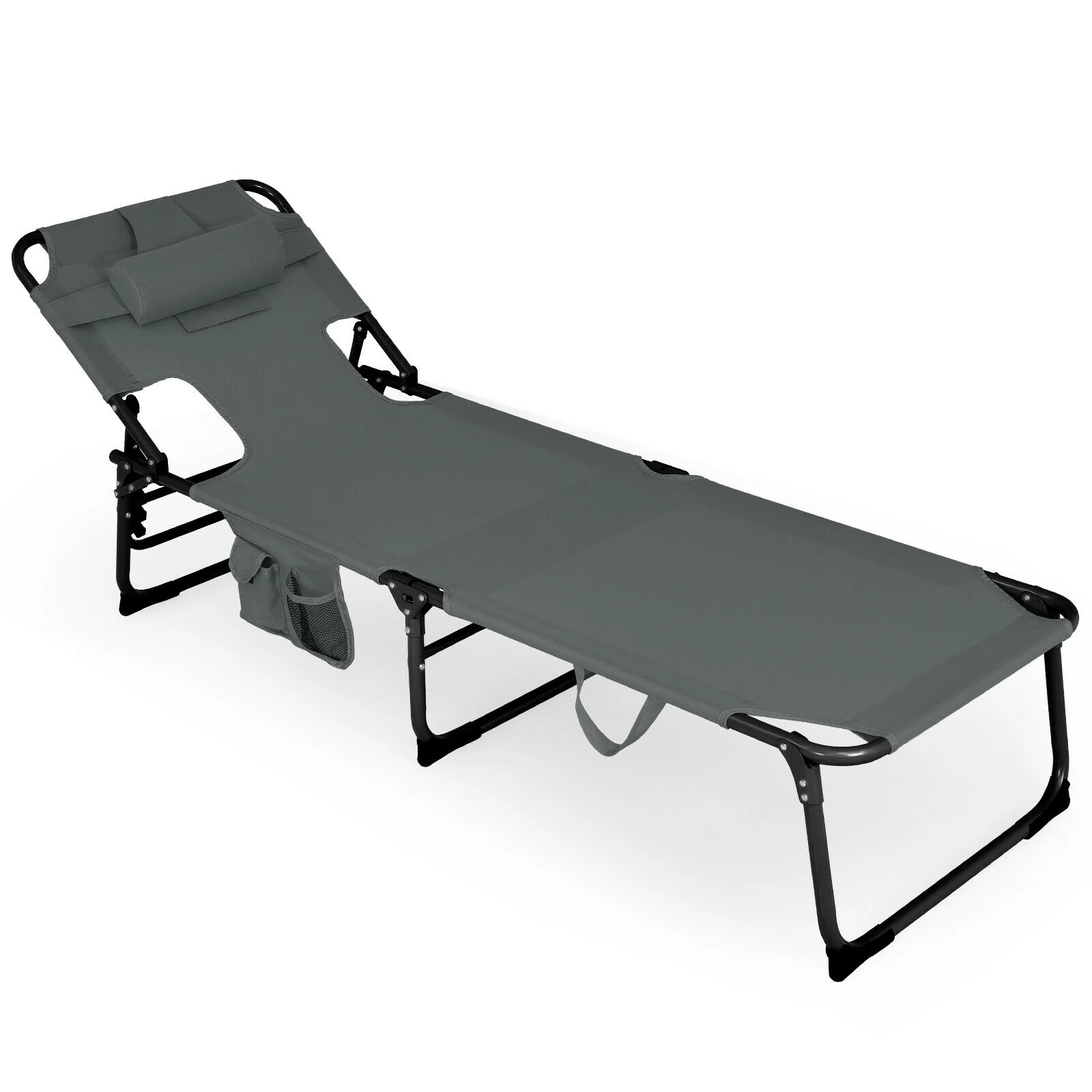 Folding Beach Lounge Chair With Pillow, Gray - Image 4
