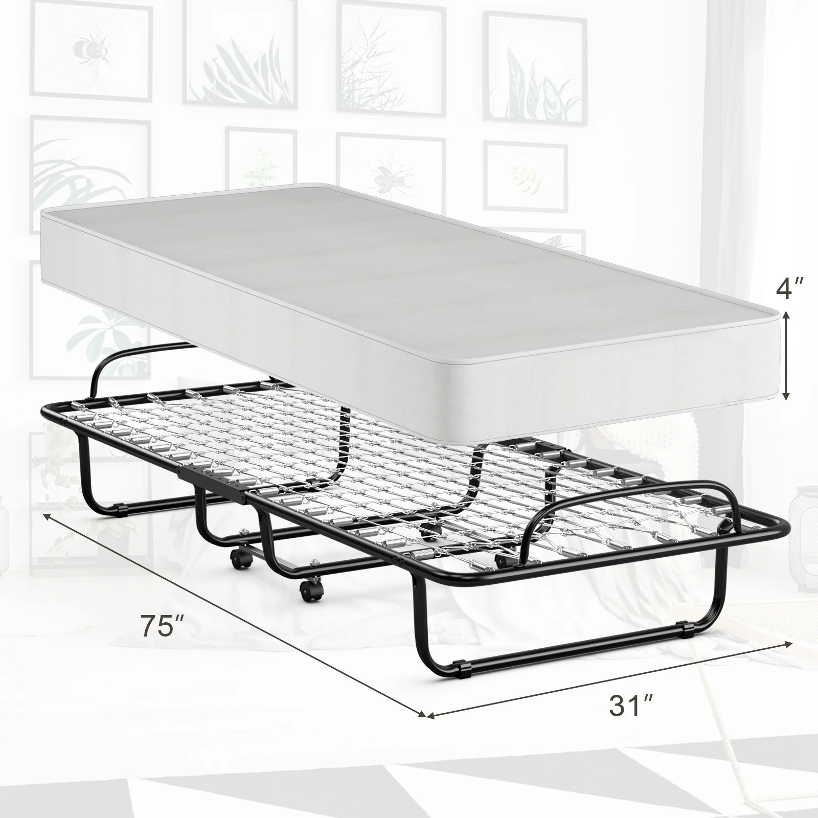 Folding Bed With Memory Foam Mattress, Black - Image 14