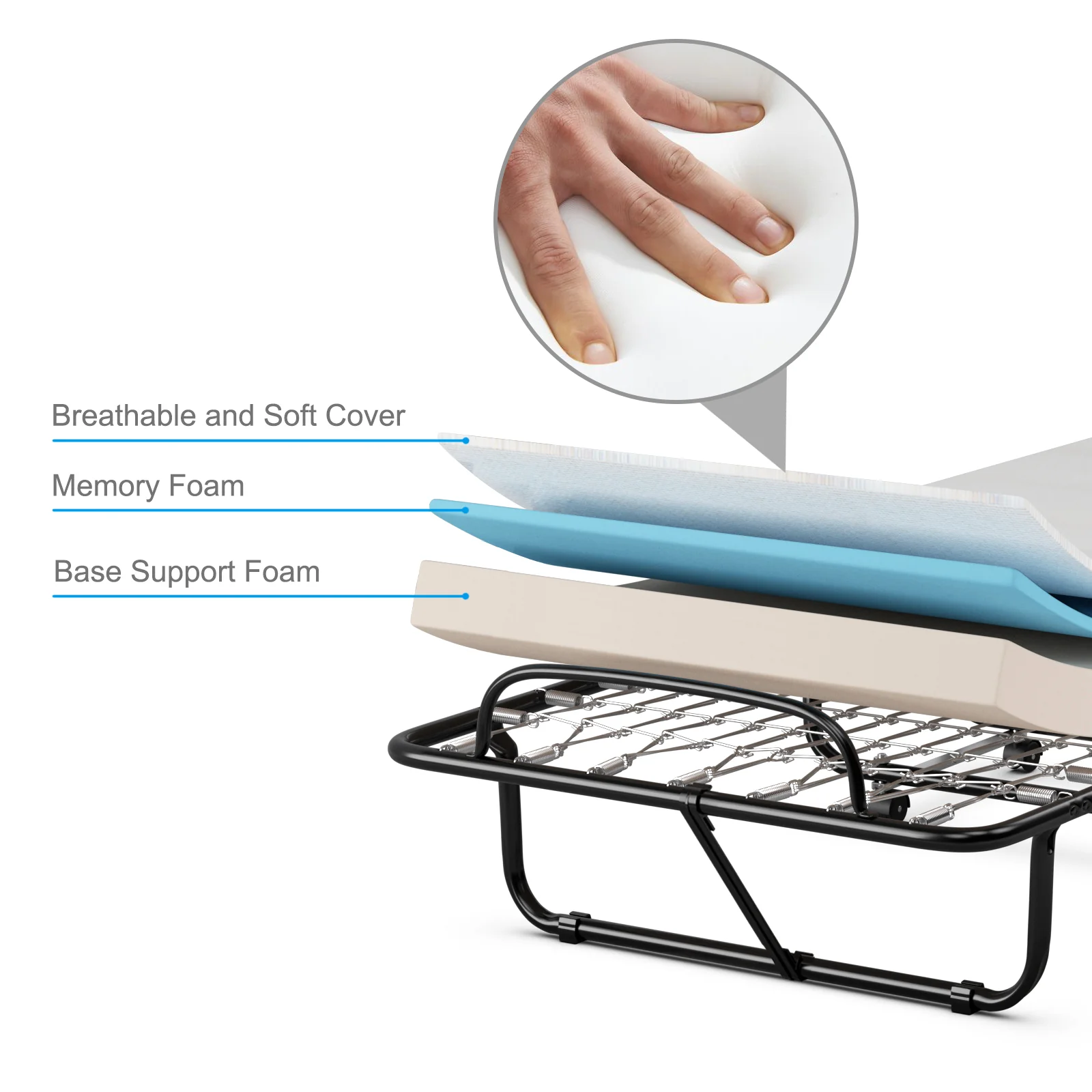 Folding Bed With Memory Foam Mattress, Black - Image 15