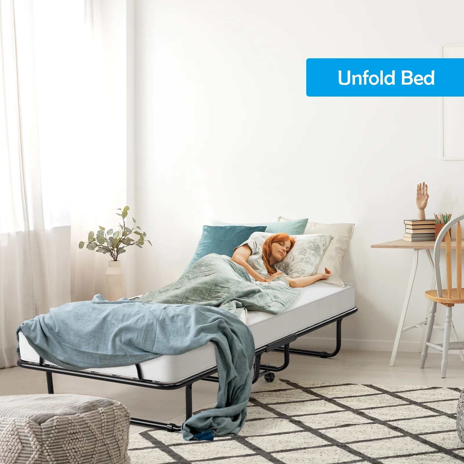 Folding Bed With Memory Foam Mattress, Black - Image 16