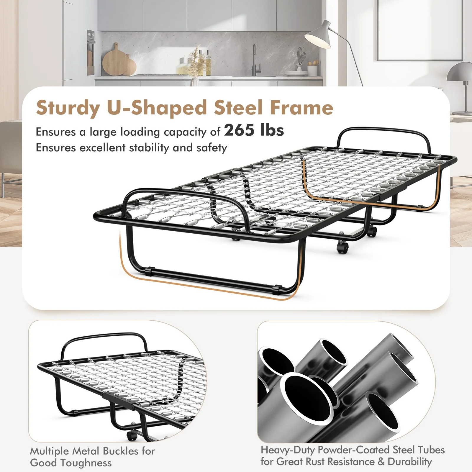 Folding Bed With Memory Foam Mattress, Black - Image 18