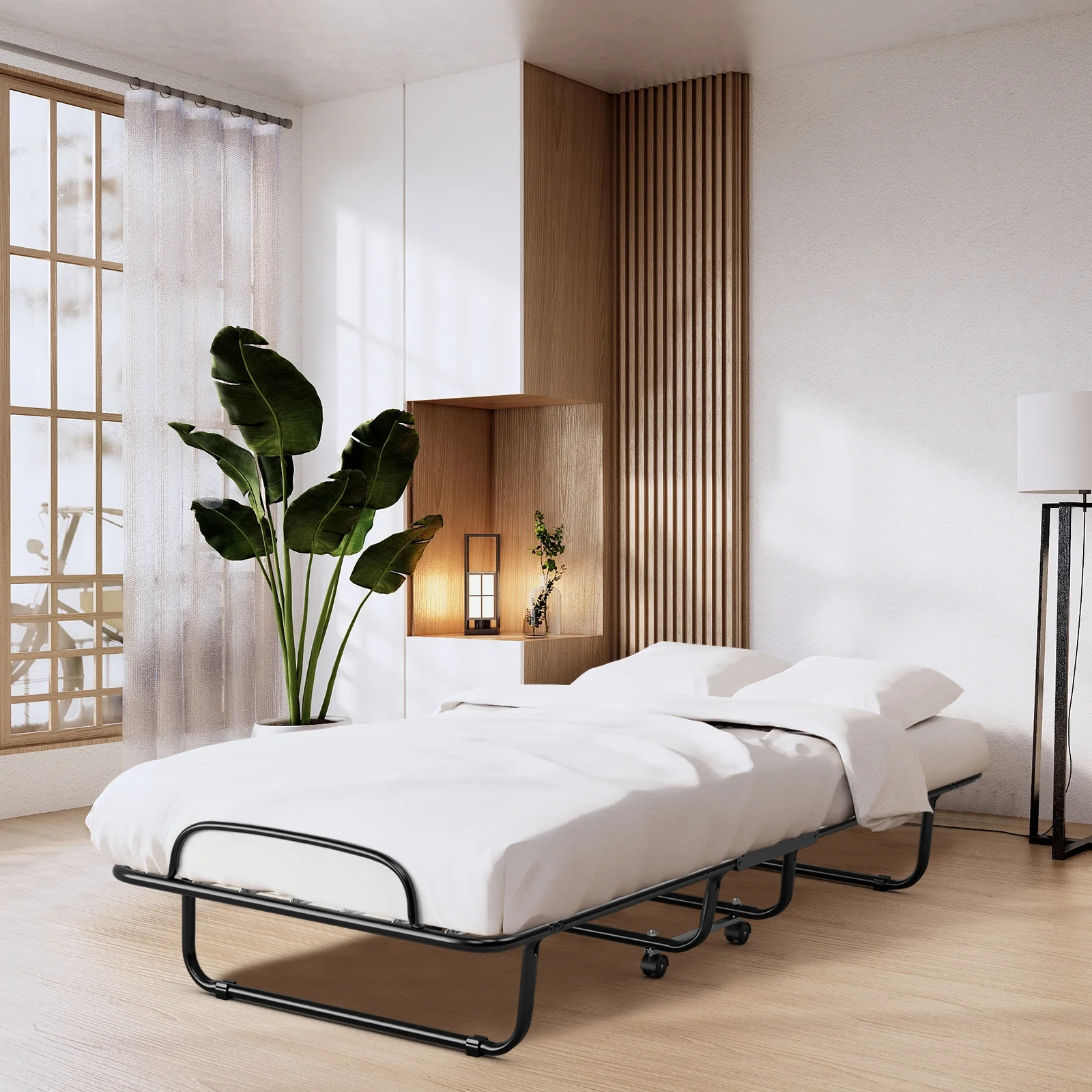 Folding Bed With Memory Foam Mattress, Black - Image 2