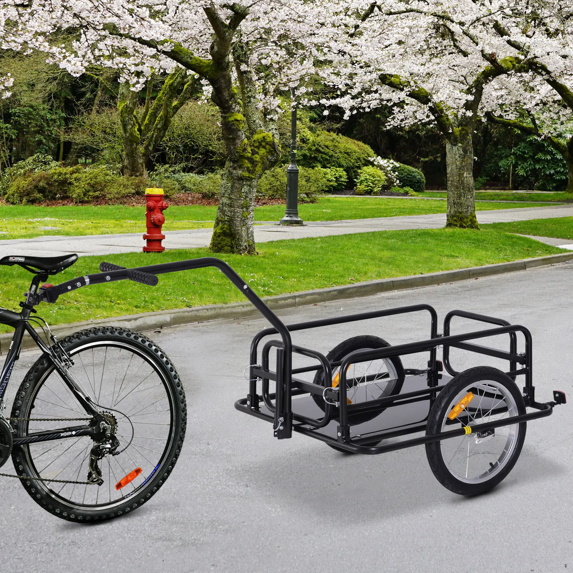 Folding Bicycle Cargo Trailer, Bike Cart Carrier, Hitch, Black - Image 2