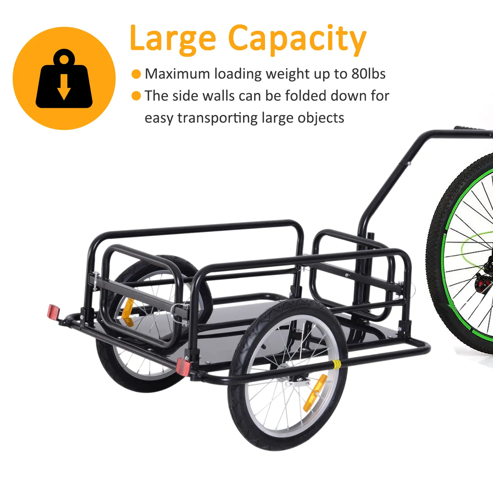 Folding Bicycle Cargo Trailer, Bike Cart Carrier, Hitch, Black - Image 4