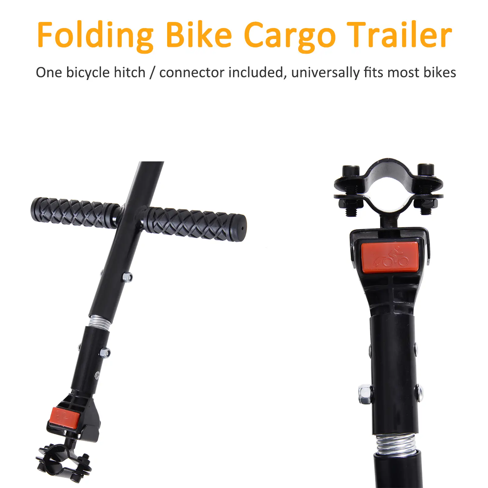Folding Bicycle Cargo Trailer, Bike Cart Carrier, Hitch, Black - Image 5