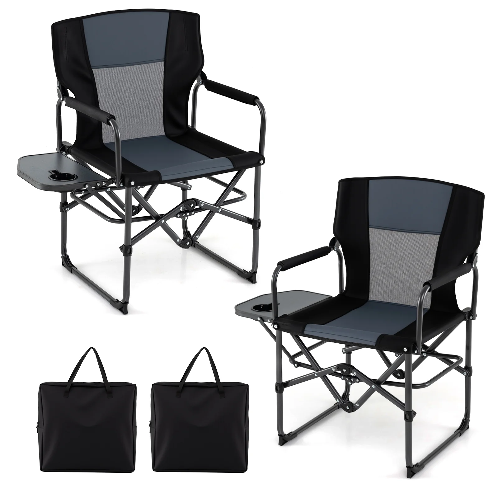 Folding Camping Chair, Side Table, Cup Holder, Carrying Bag, Gray, Black - Image 4