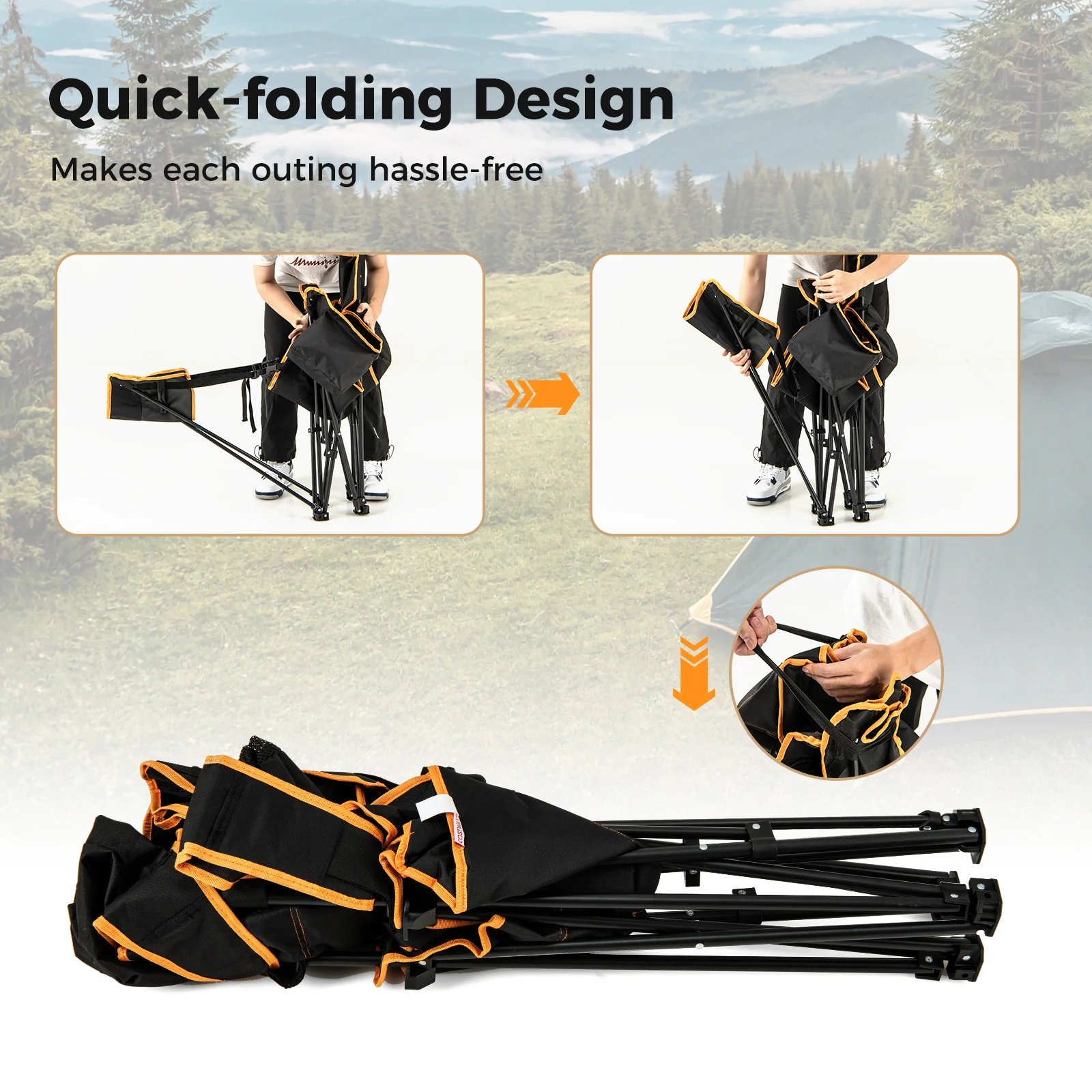 Folding Camping Chair With Footrest, Includes Carry Bag, Black - Image 10