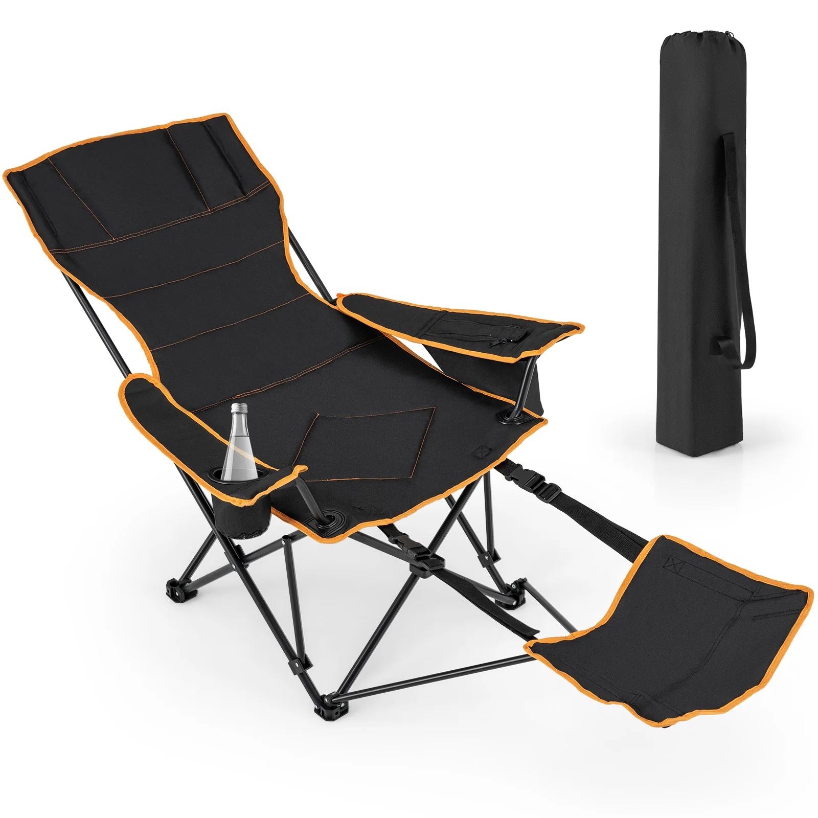 Folding Camping Chair With Footrest, Includes Carry Bag, Black - Image 4