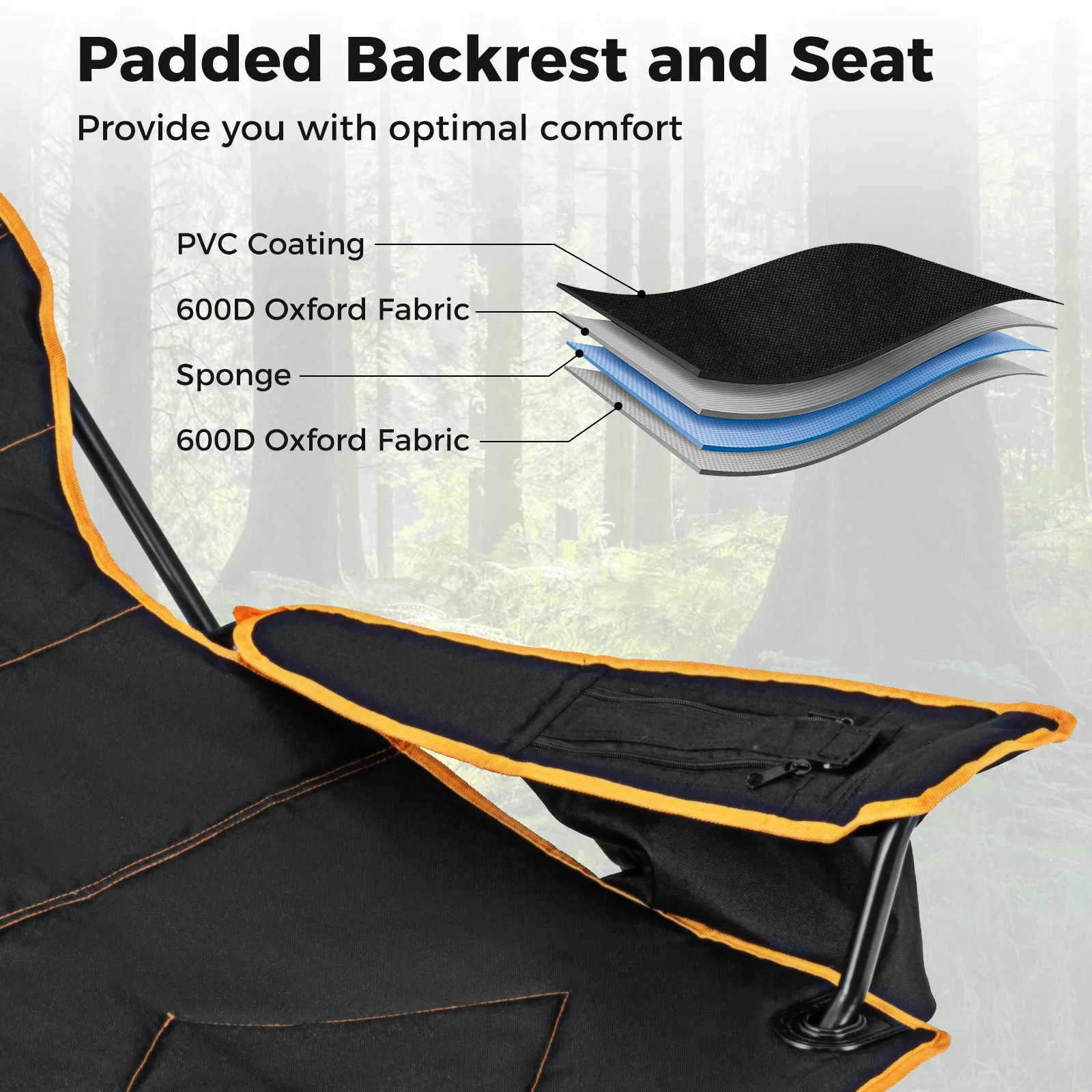 Folding Camping Chair With Footrest, Includes Carry Bag, Black - Image 6
