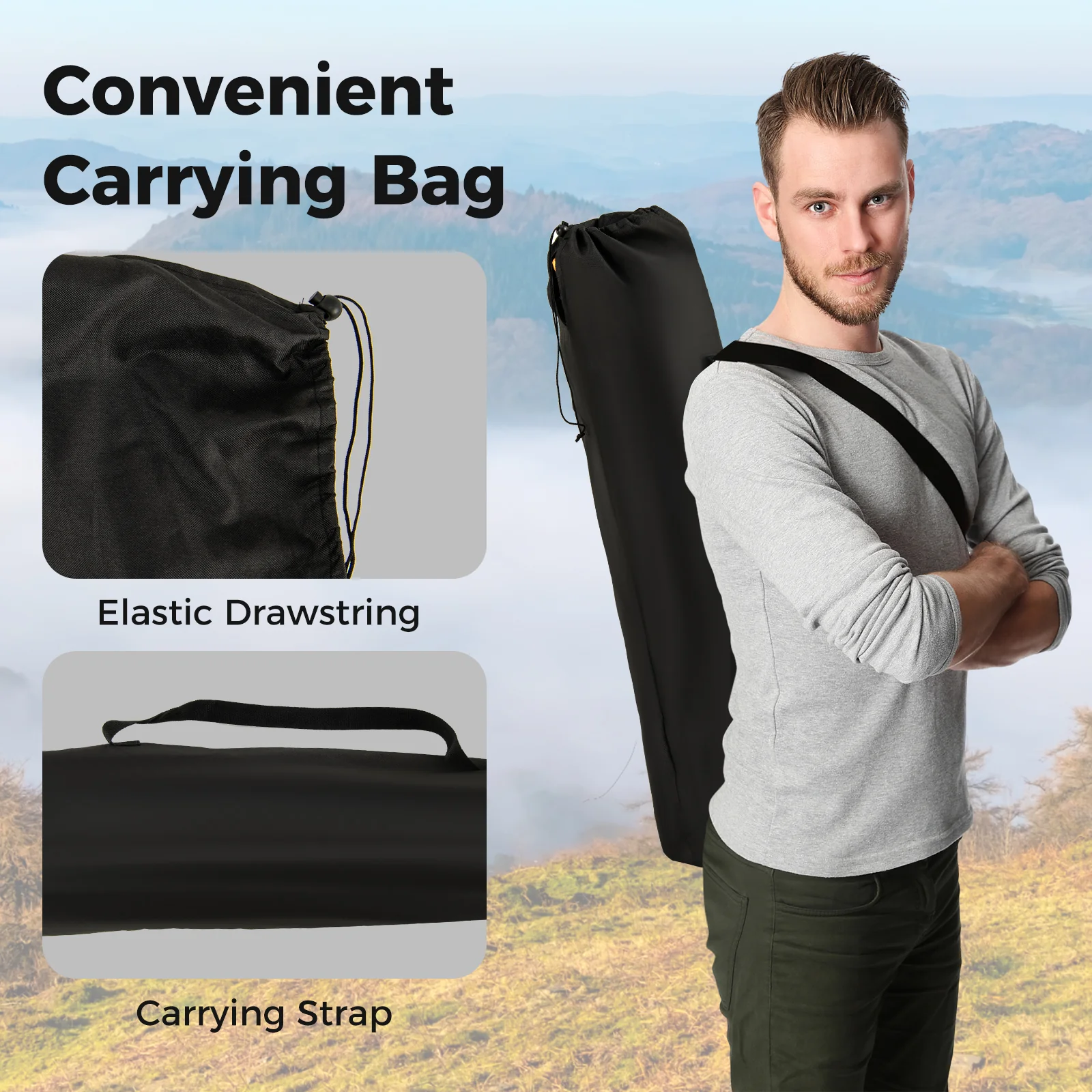 Folding Camping Chair With Footrest, Includes Carry Bag, Black - Image 9