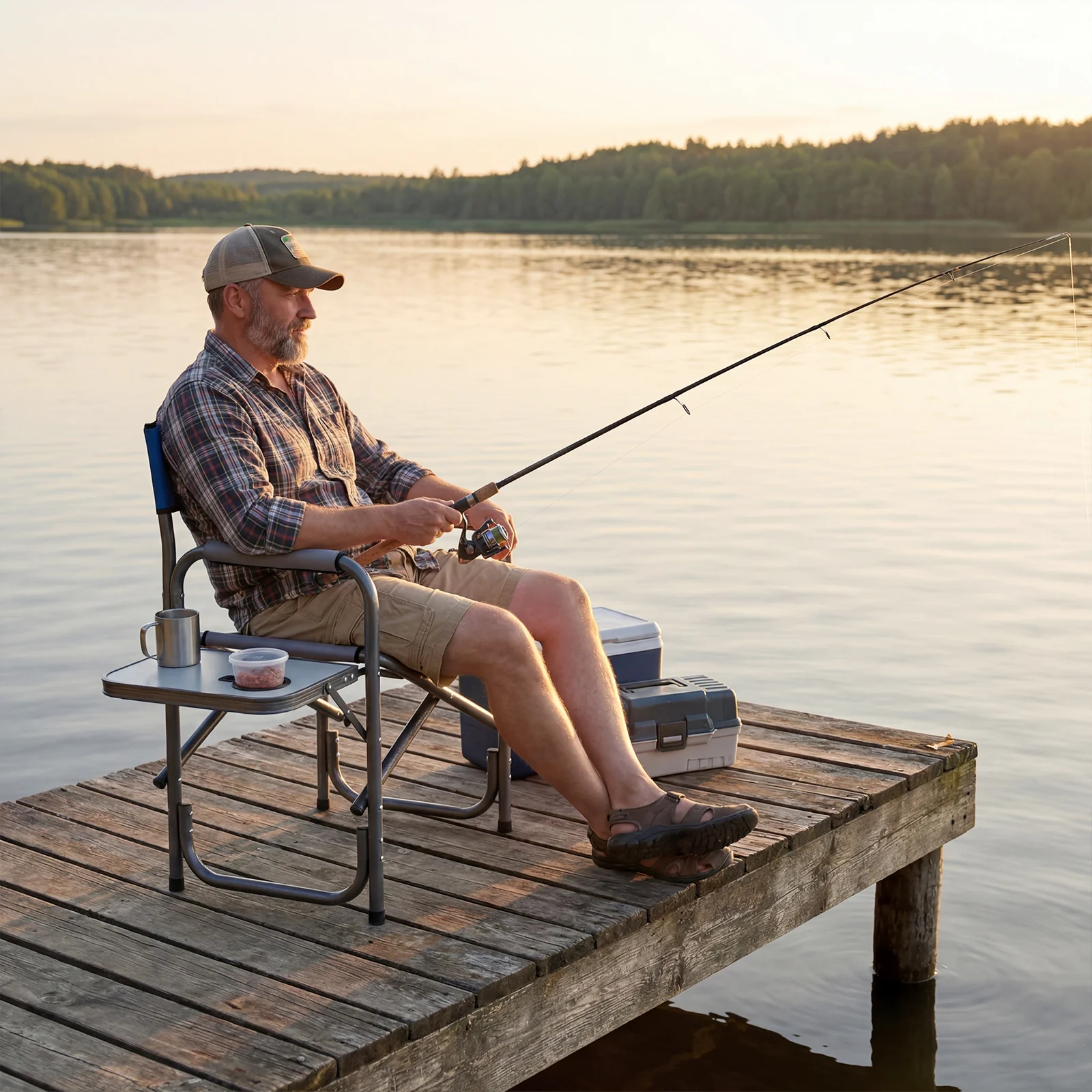 Folding Camping Chair With Side Table, Blue - Image 6