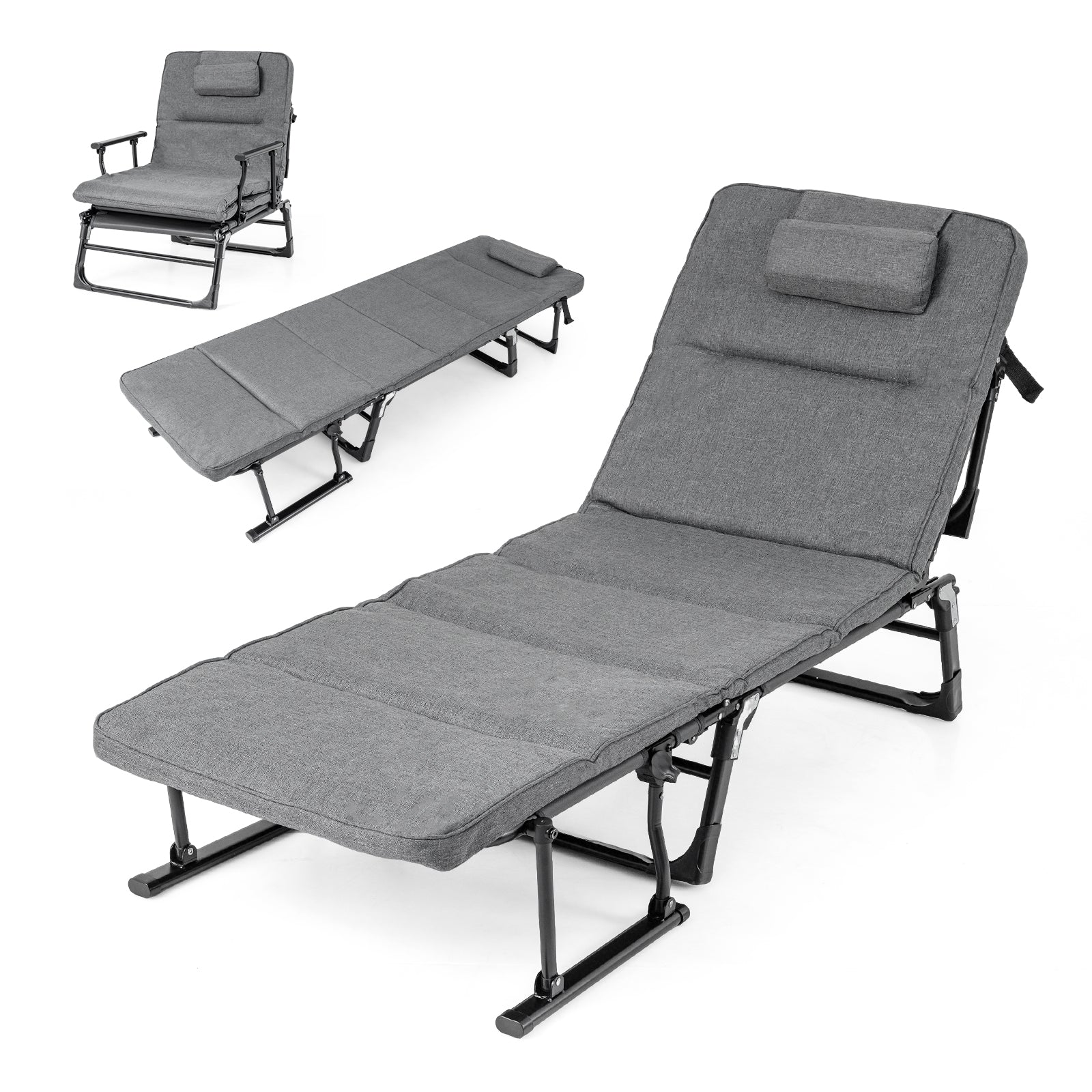 Folding Camping Cot With Mattress, 3 In 1 Convertible Sofa Sleeper, Gray - Image 5