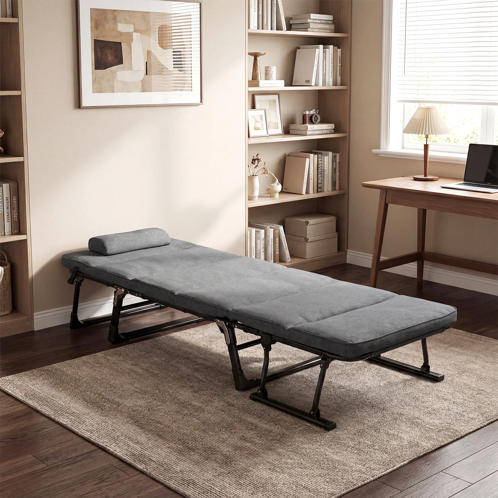 Folding Camping Cot With Mattress, 3 In 1 Convertible Sofa Sleeper, Gray - Image 8
