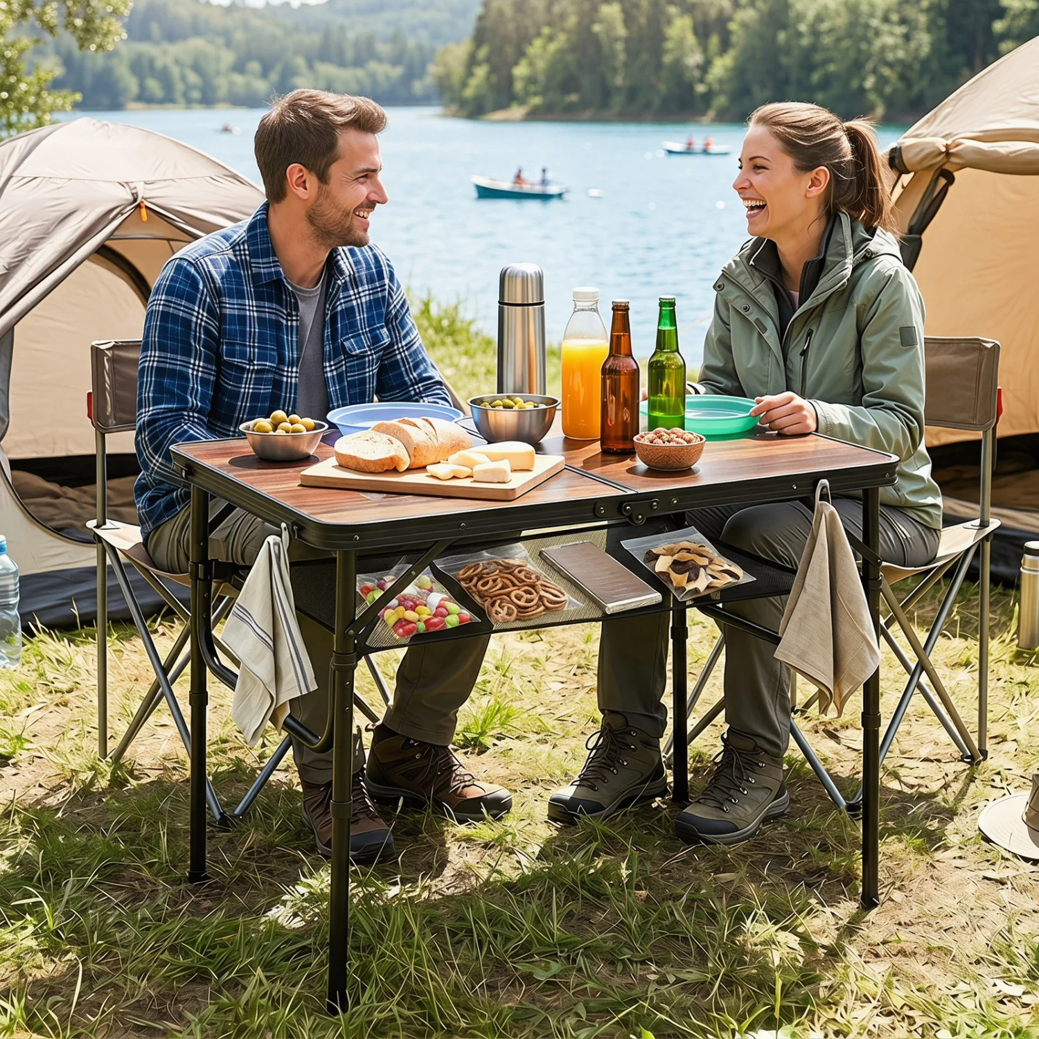Folding Camping Table, Adjustable Height, With Storage Net - Image 2