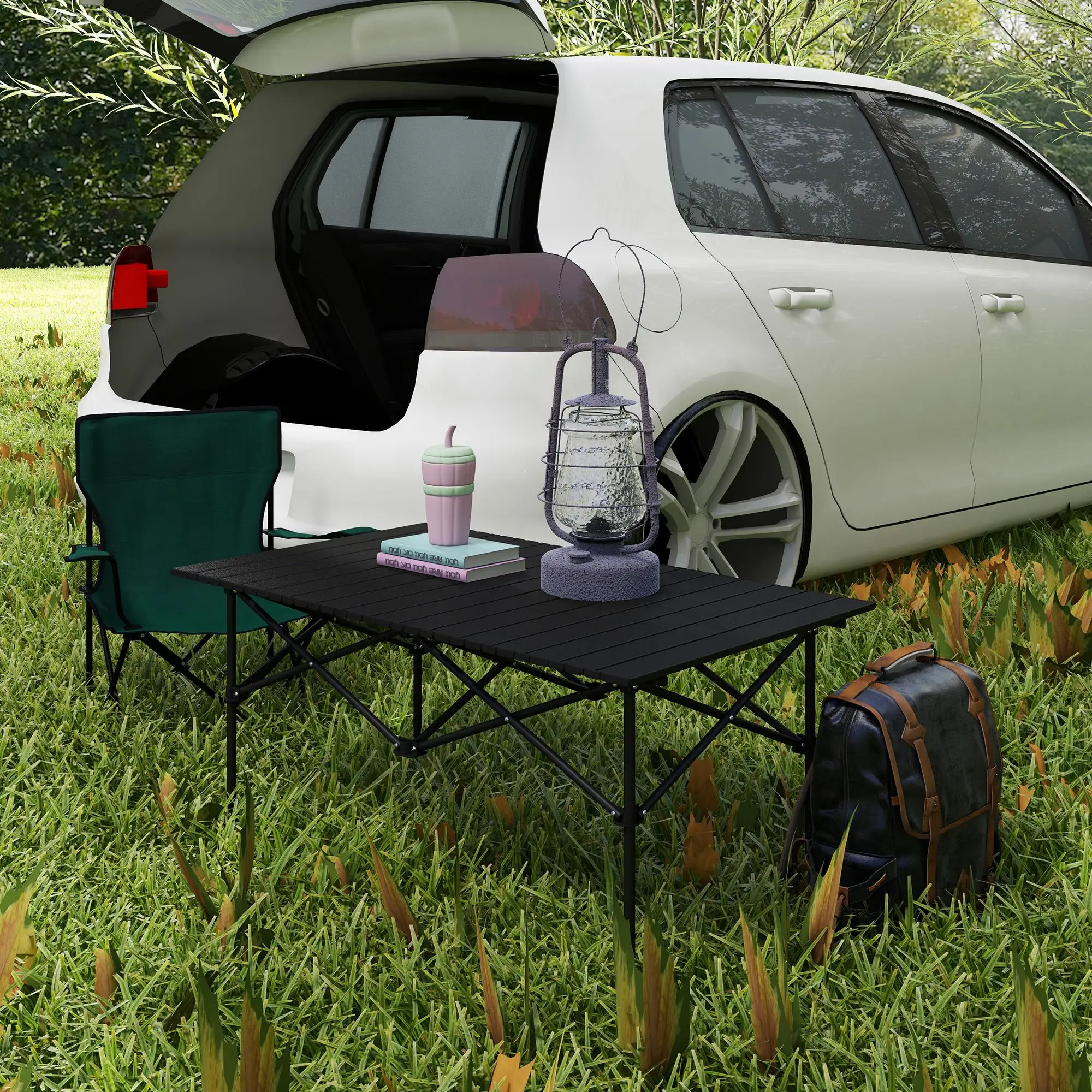 Folding Camping Table, Roll up Top, Carry Bag, Portable, Black - Image 8