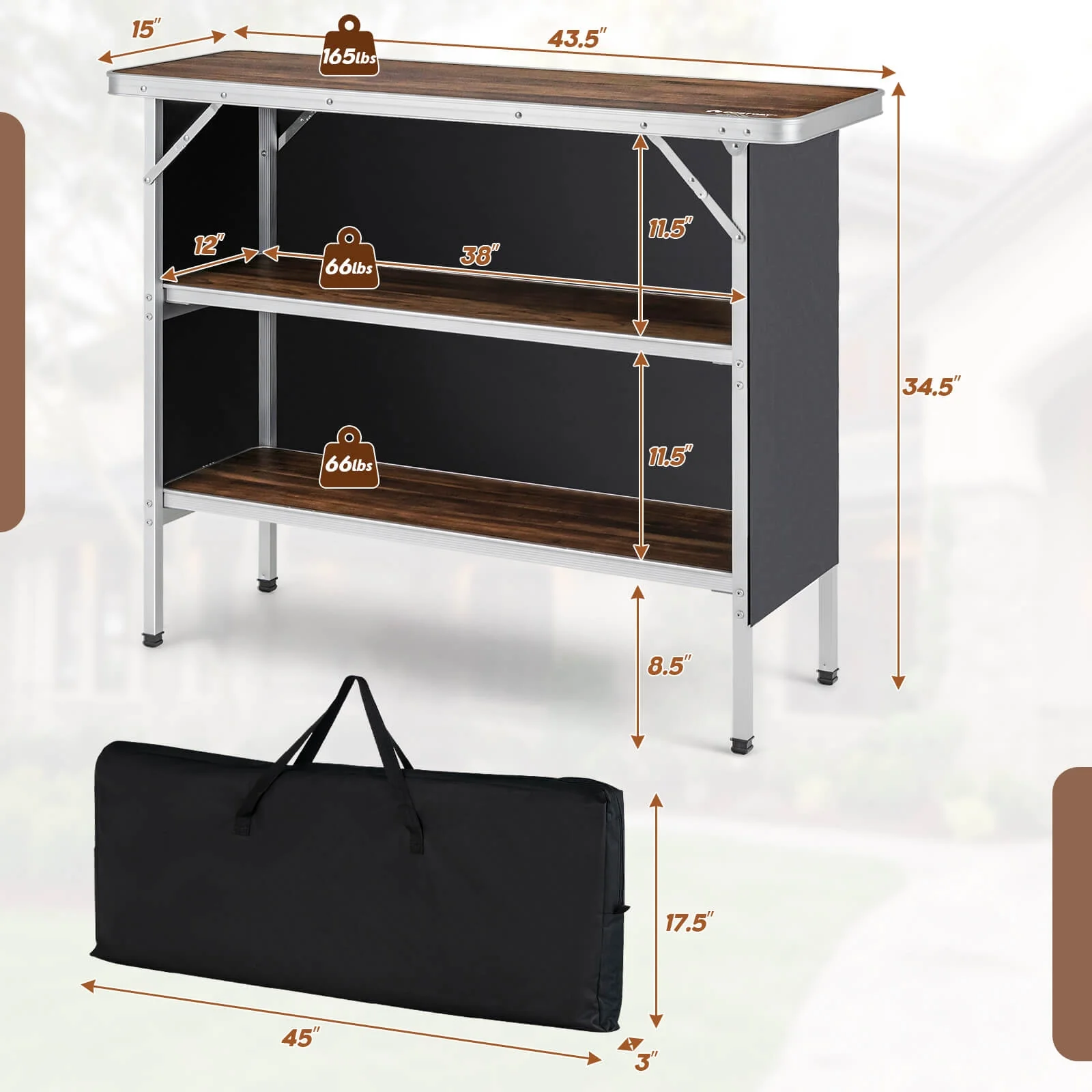 Folding Camping Table With 2-Tier Shelves, Outdoor BBQ Coffee Table - Image 5