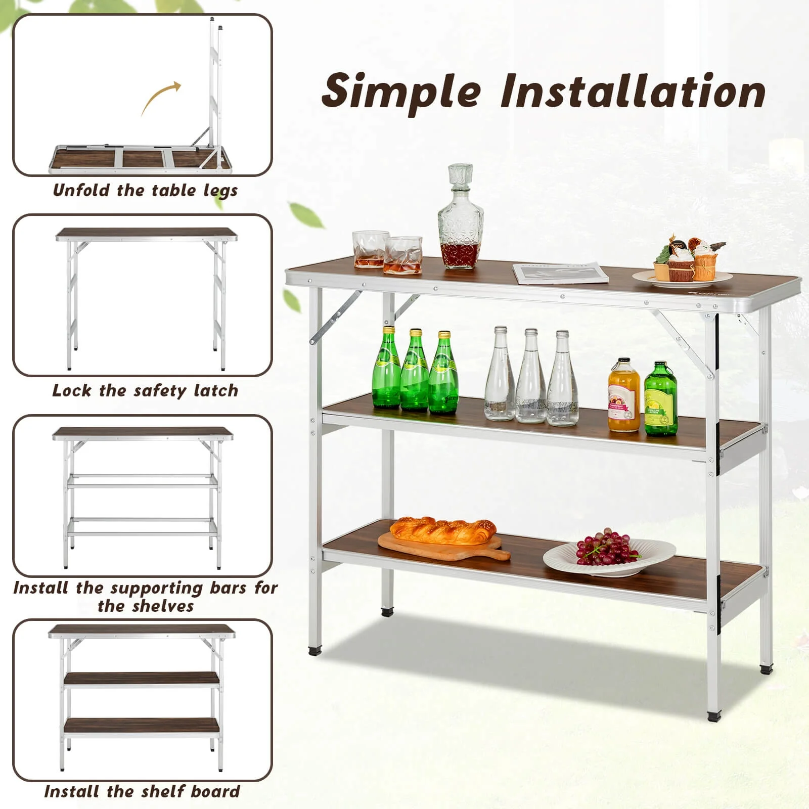 Folding Camping Table With 2-Tier Shelves, Outdoor BBQ Coffee Table - Image 6