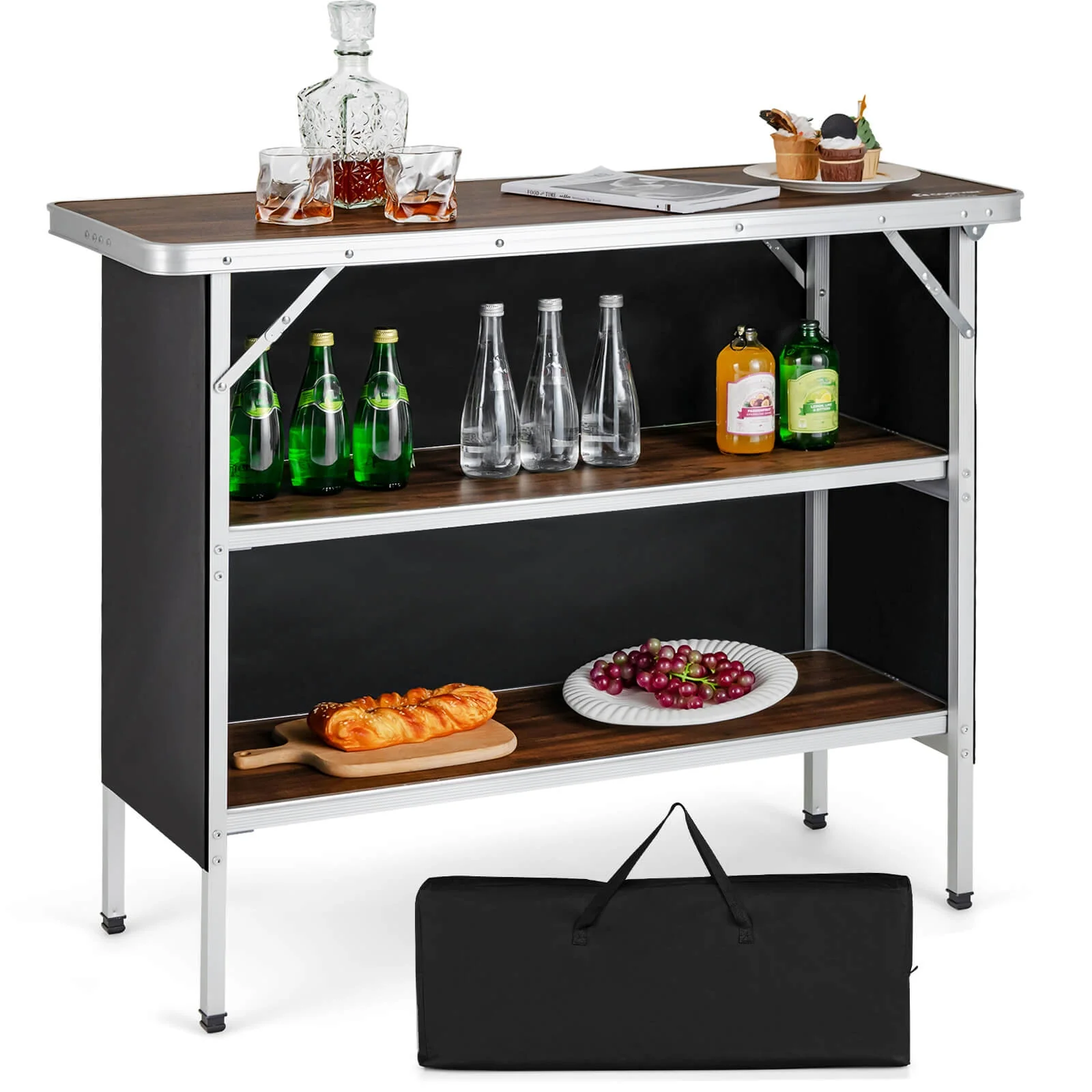 Folding Camping Table With 2-Tier Shelves, Outdoor BBQ Coffee Table - Image 8