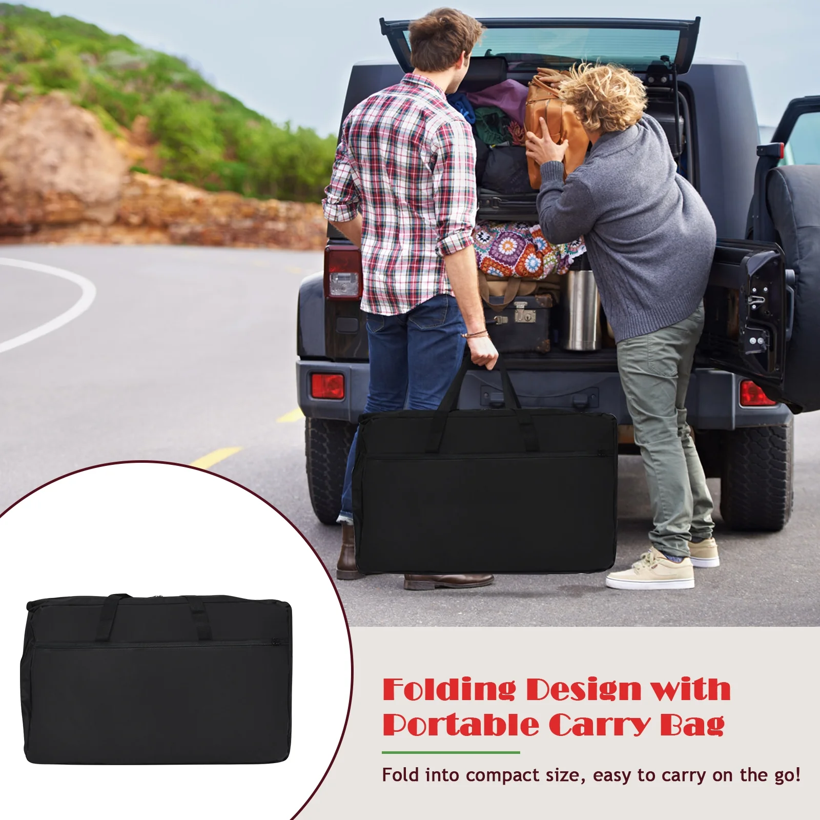 Folding Camping Table With Storage Organizer, Black - Image 3
