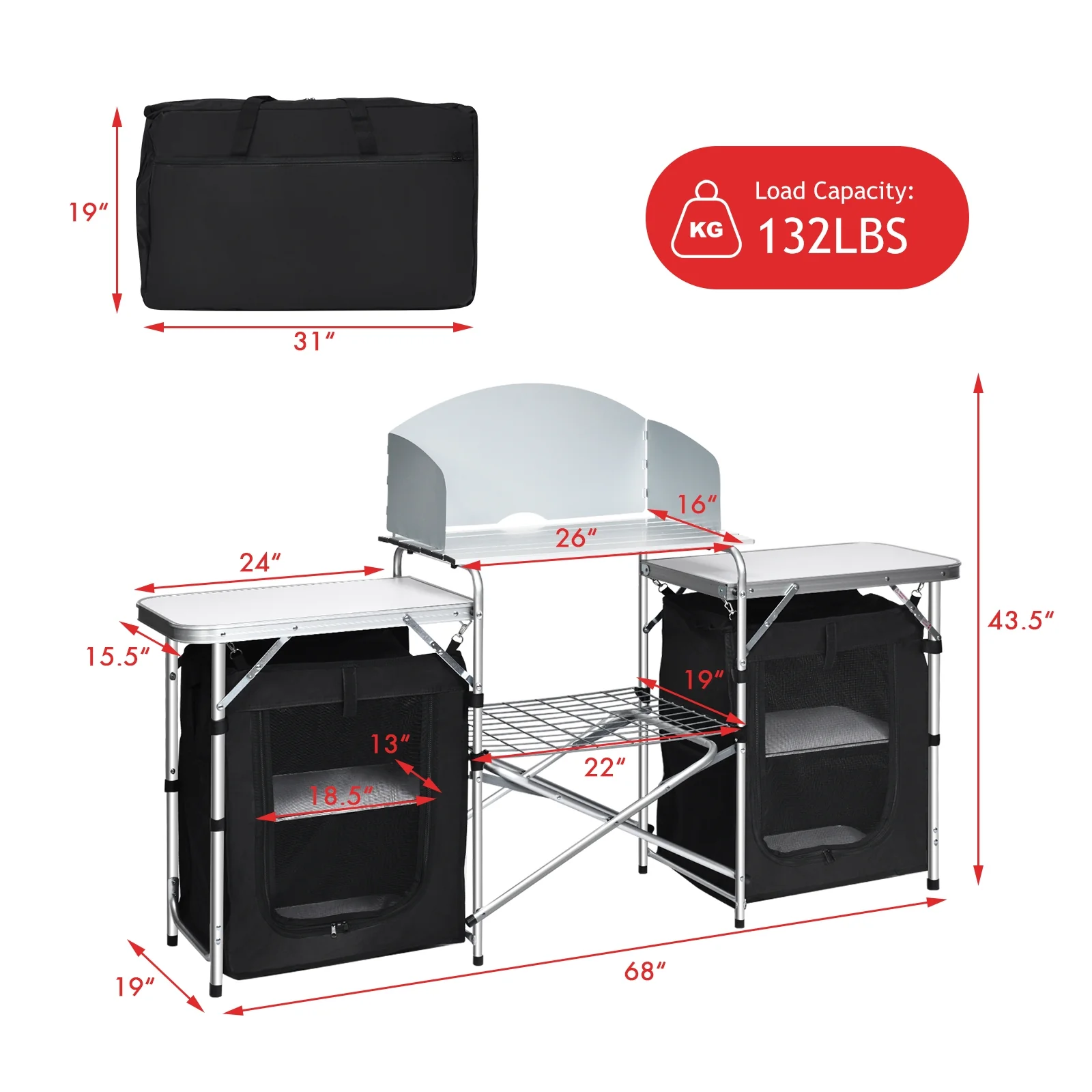 Folding Camping Table With Storage Organizer, Black - Image 5
