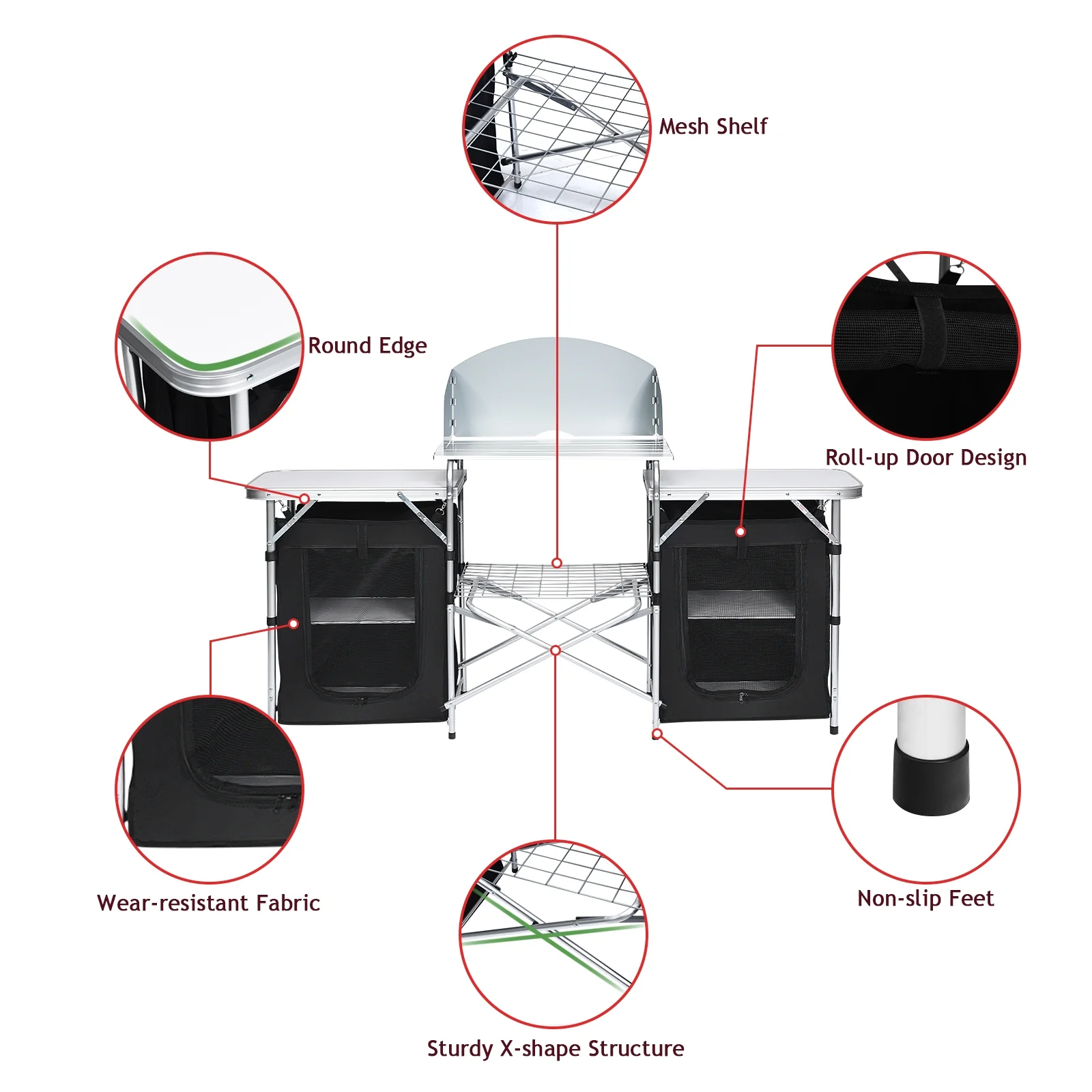 Folding Camping Table With Storage Organizer, Black - Image 6