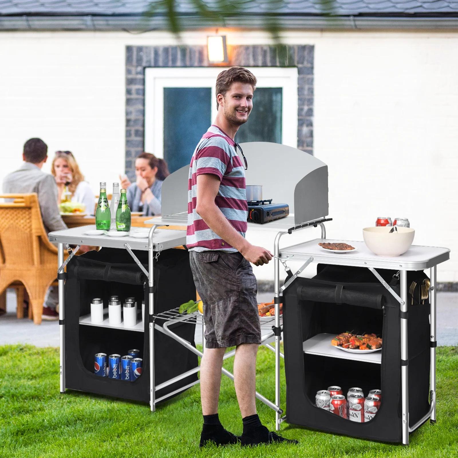 Folding Camping Table With Storage Organizer, Black - Image 7