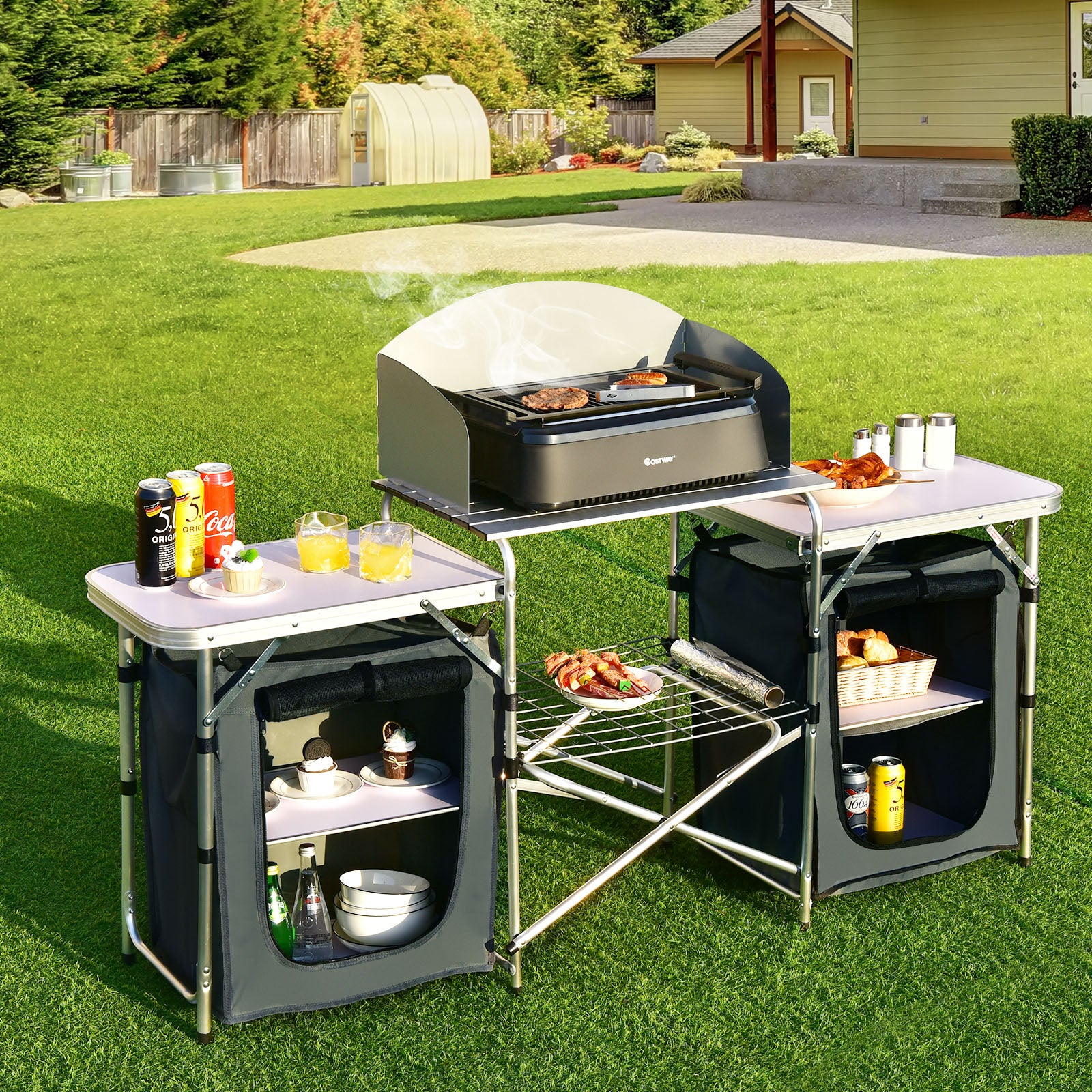 Folding Camping Table With Storage Organizer, Gray - Image 2