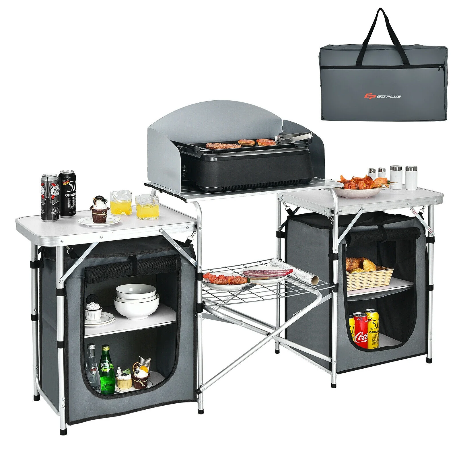 Folding Camping Table With Storage Organizer, Gray - Image 5
