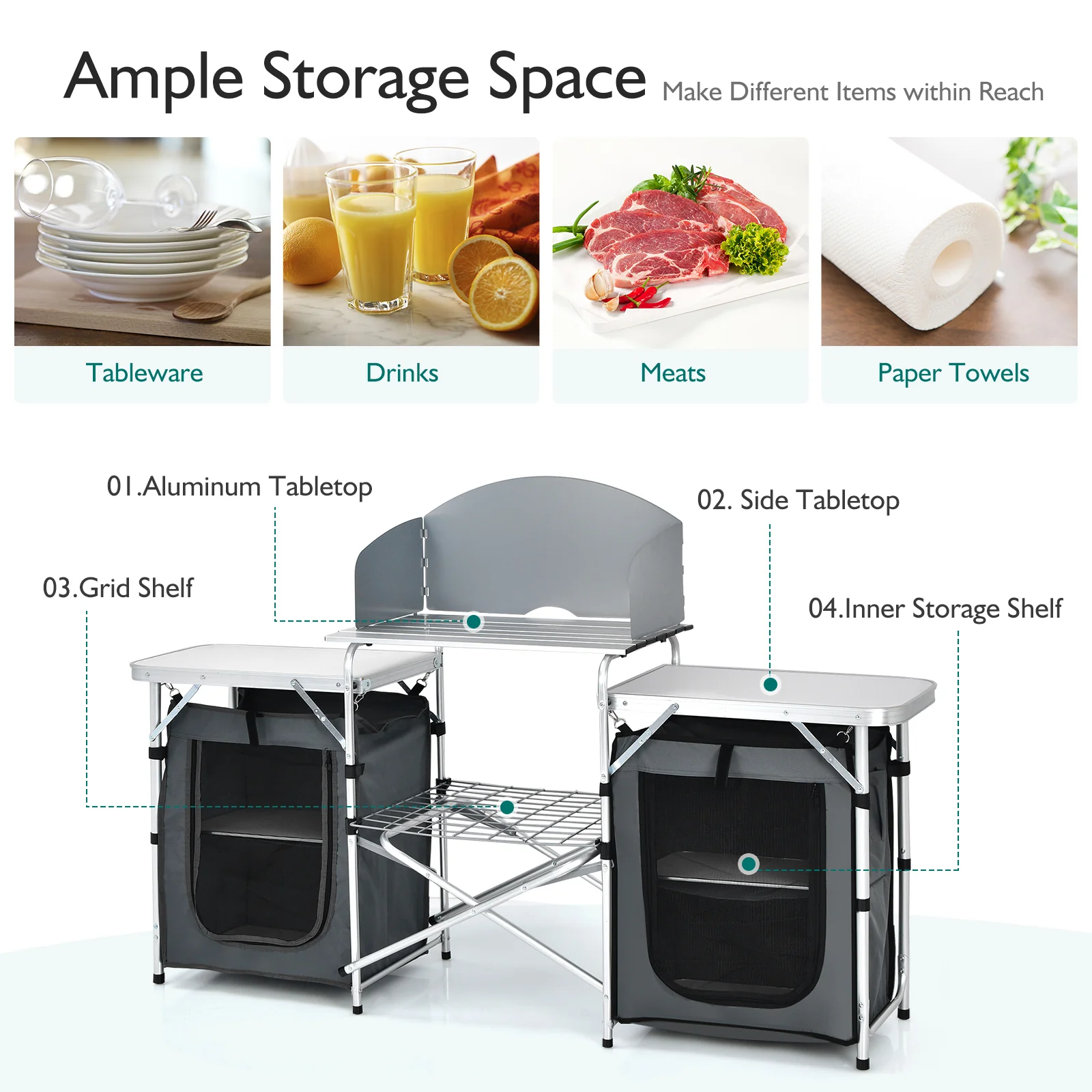 Folding Camping Table With Storage Organizer, Gray - Image 9