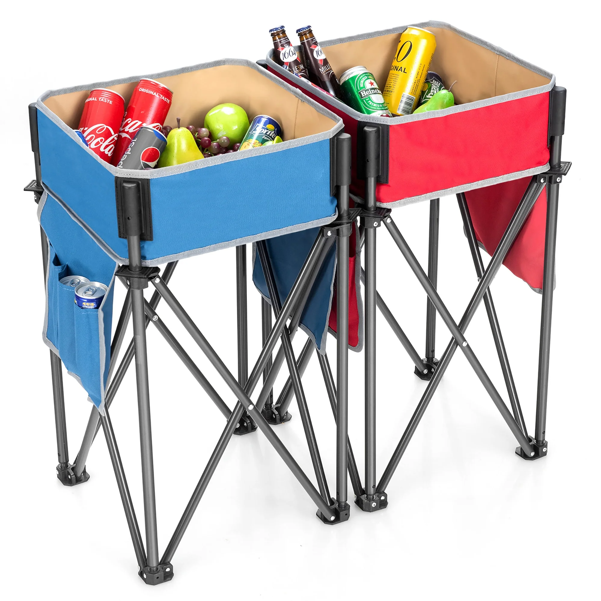 Folding Camping Tables, Large Capacity Storage Sink, BlueRed - Image 4