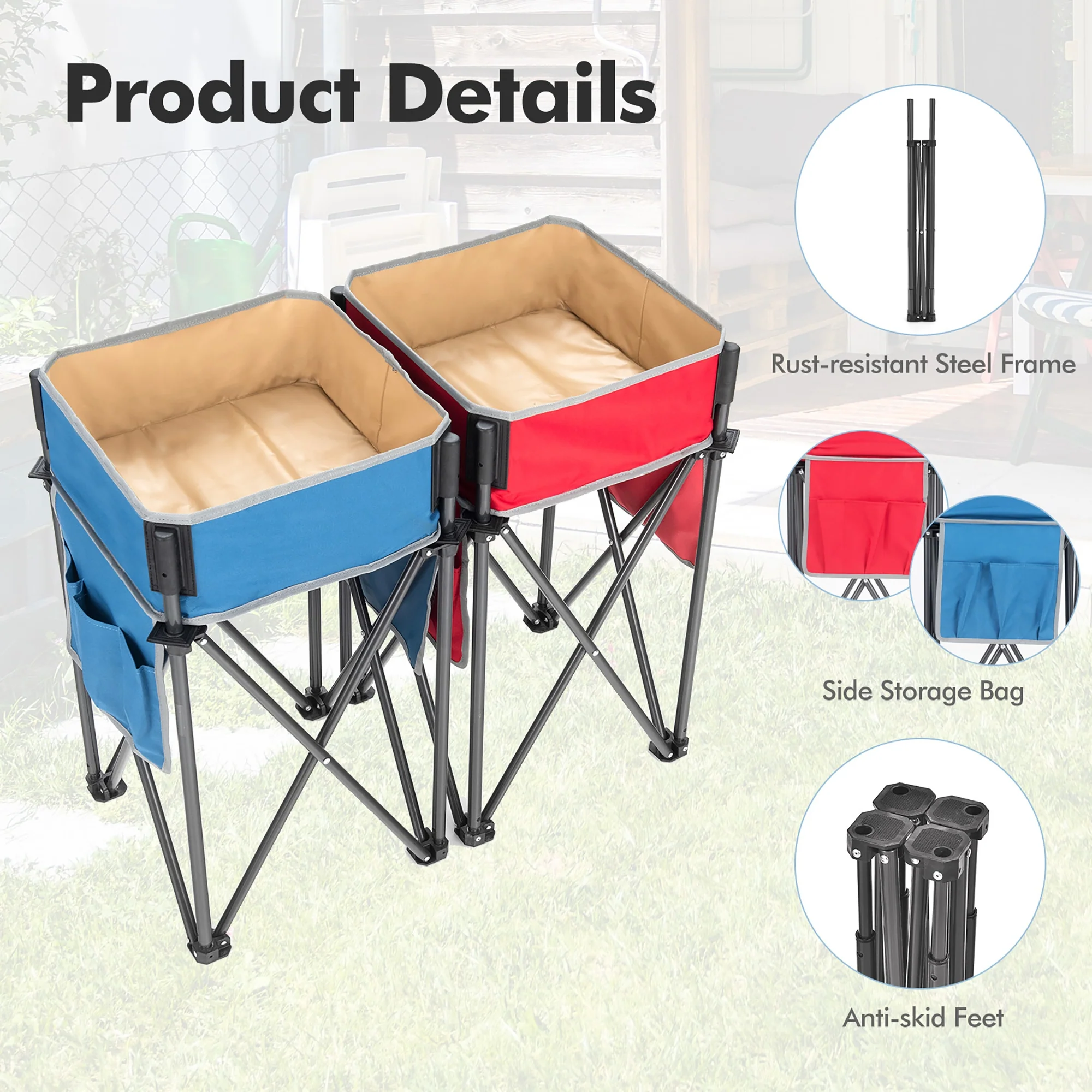 Folding Camping Tables, Large Capacity Storage Sink, BlueRed - Image 8