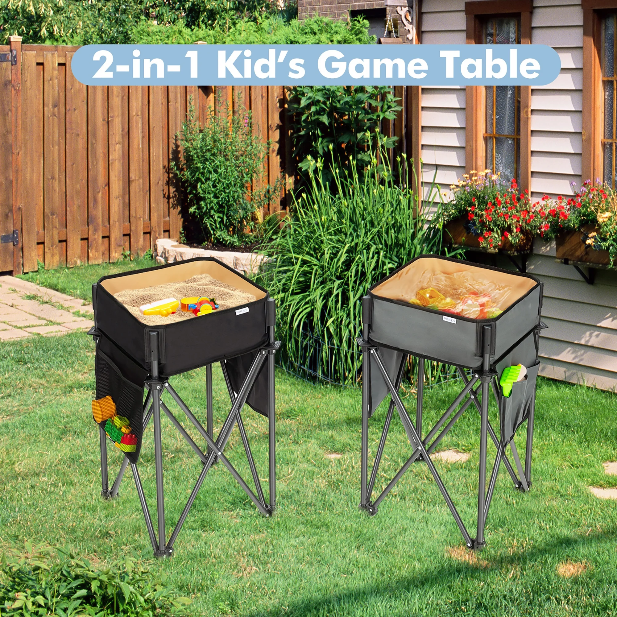 Folding Camping Tables With Storage Sink, Black - Image 3