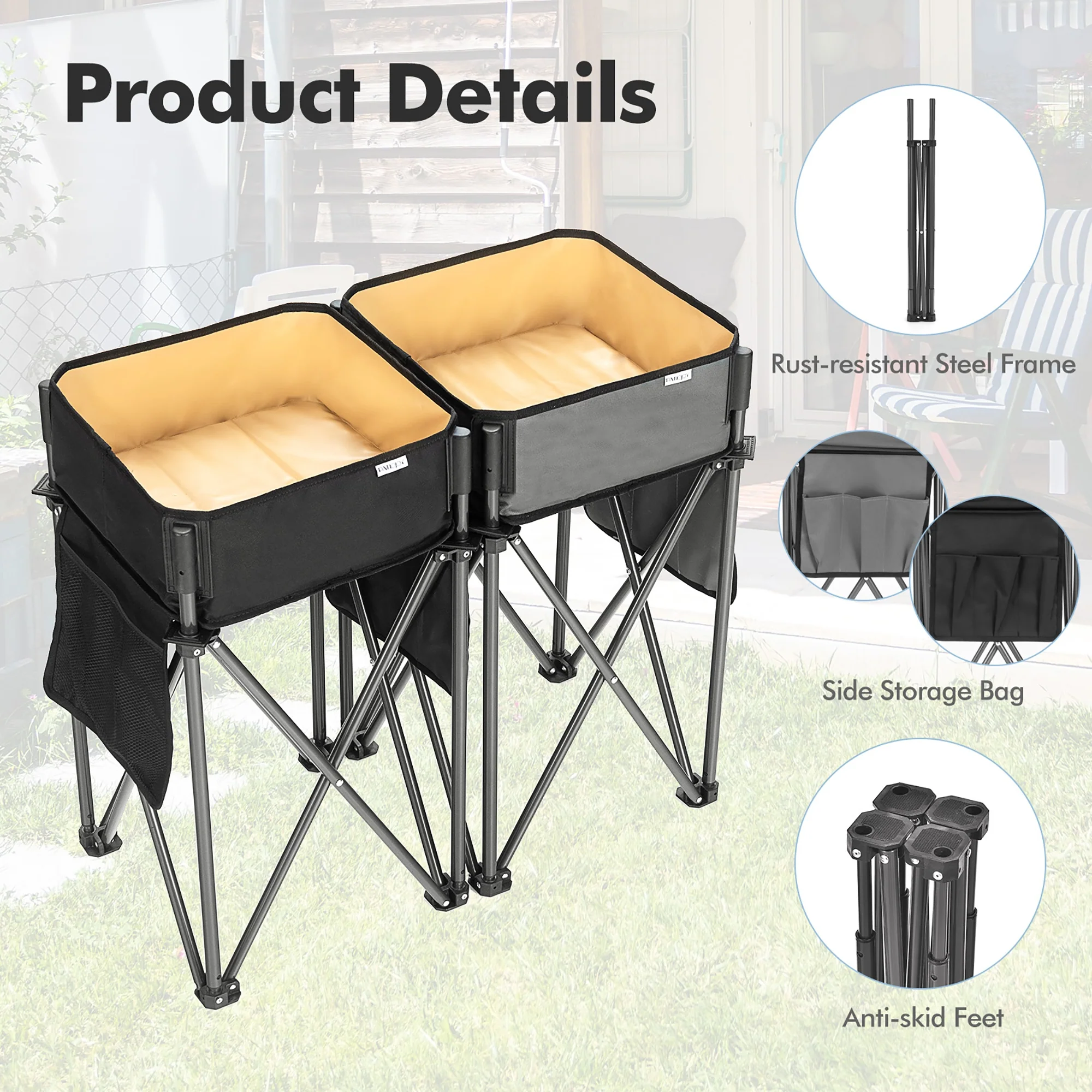 Folding Camping Tables With Storage Sink, Black - Image 8