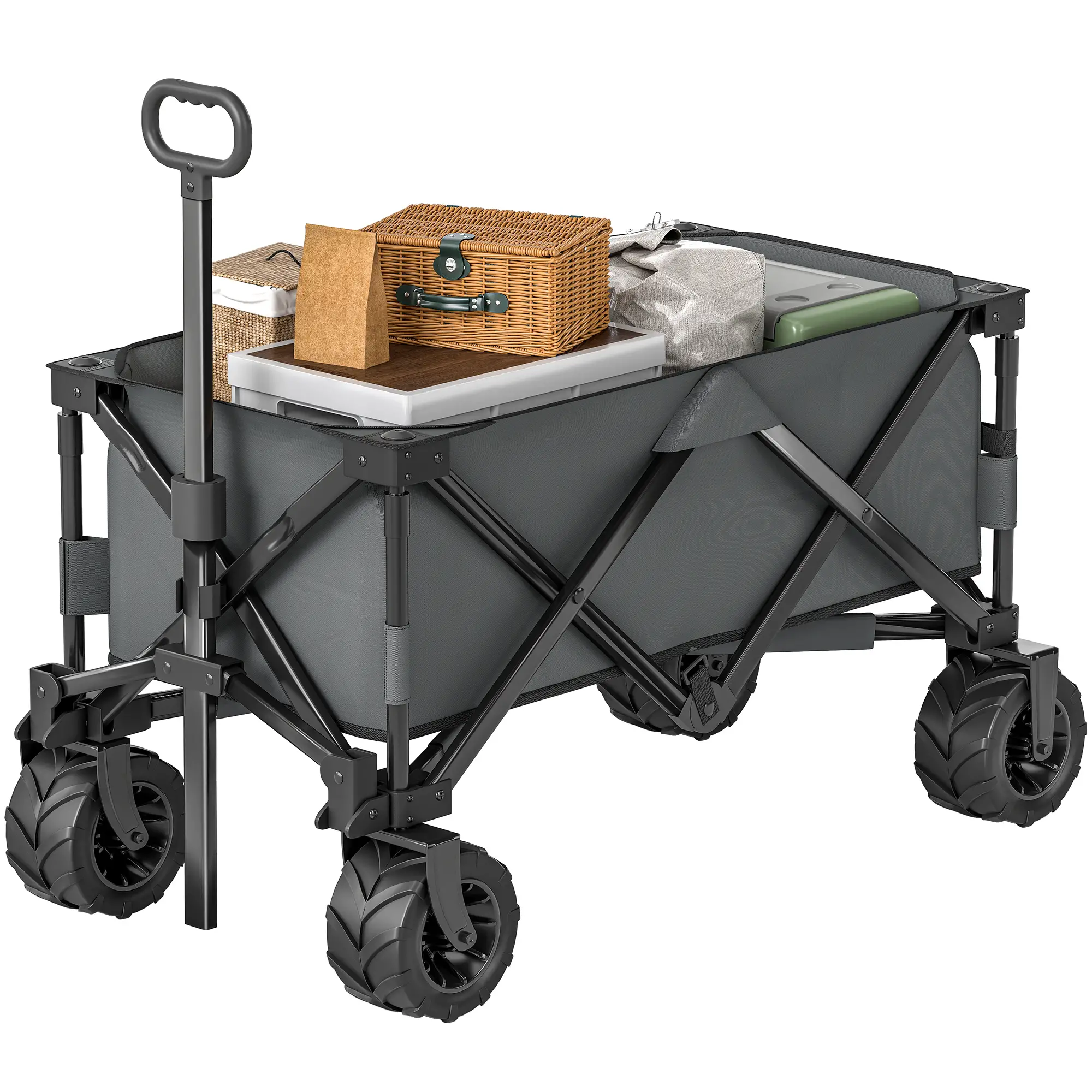 Folding Camping Trailer, Outdoor Pull Along, Anti-Slip Wheel, Dark Grey