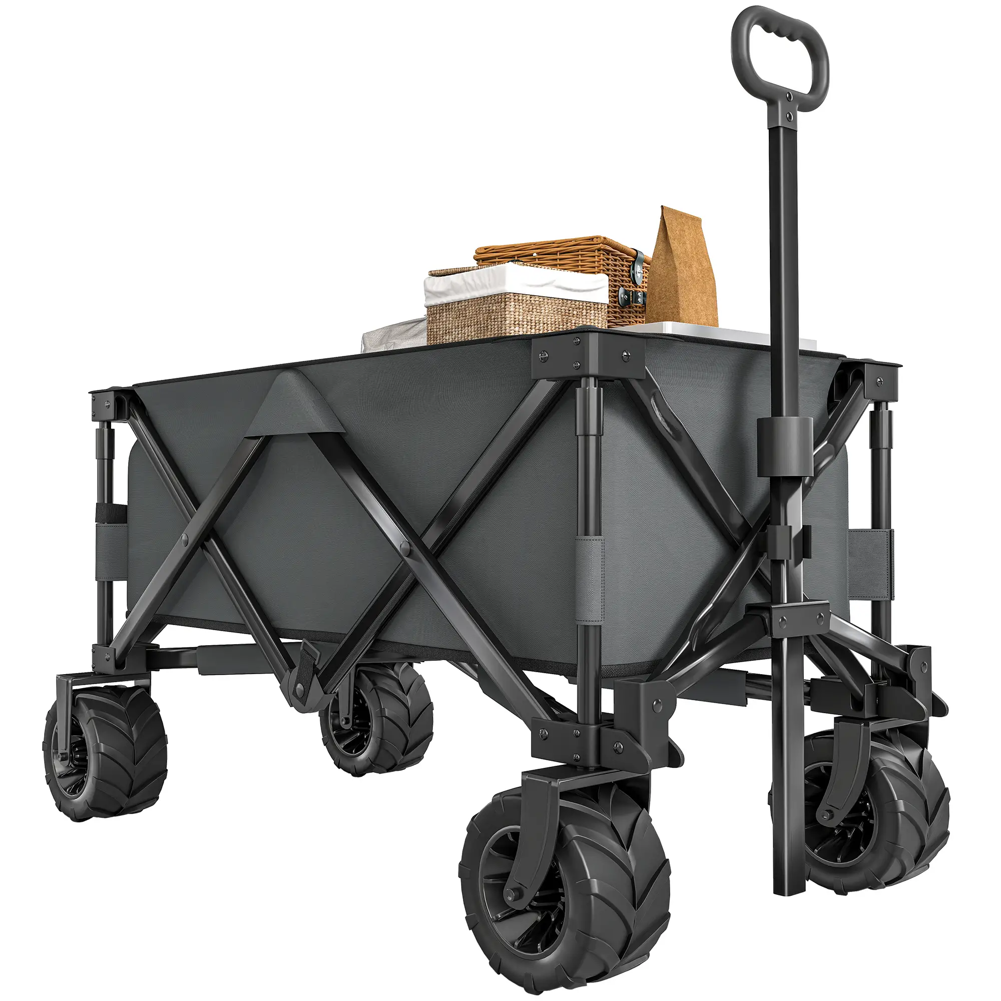 Folding Camping Trailer, Outdoor Pull Along, Anti-Slip Wheel, Dark Grey - Image 11
