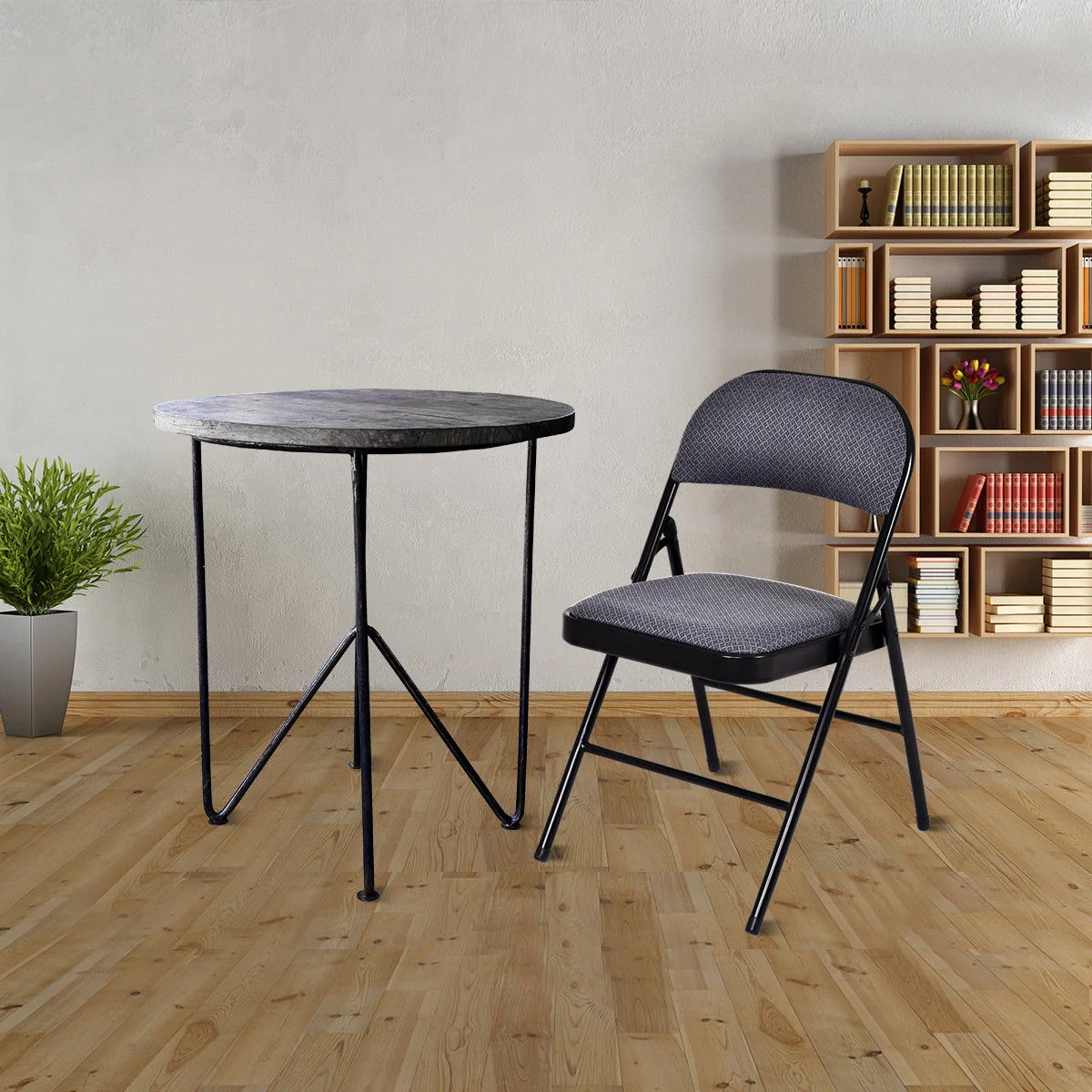 Folding Chair Set, Upholstered Seat, Fabric Backrest - Image 2