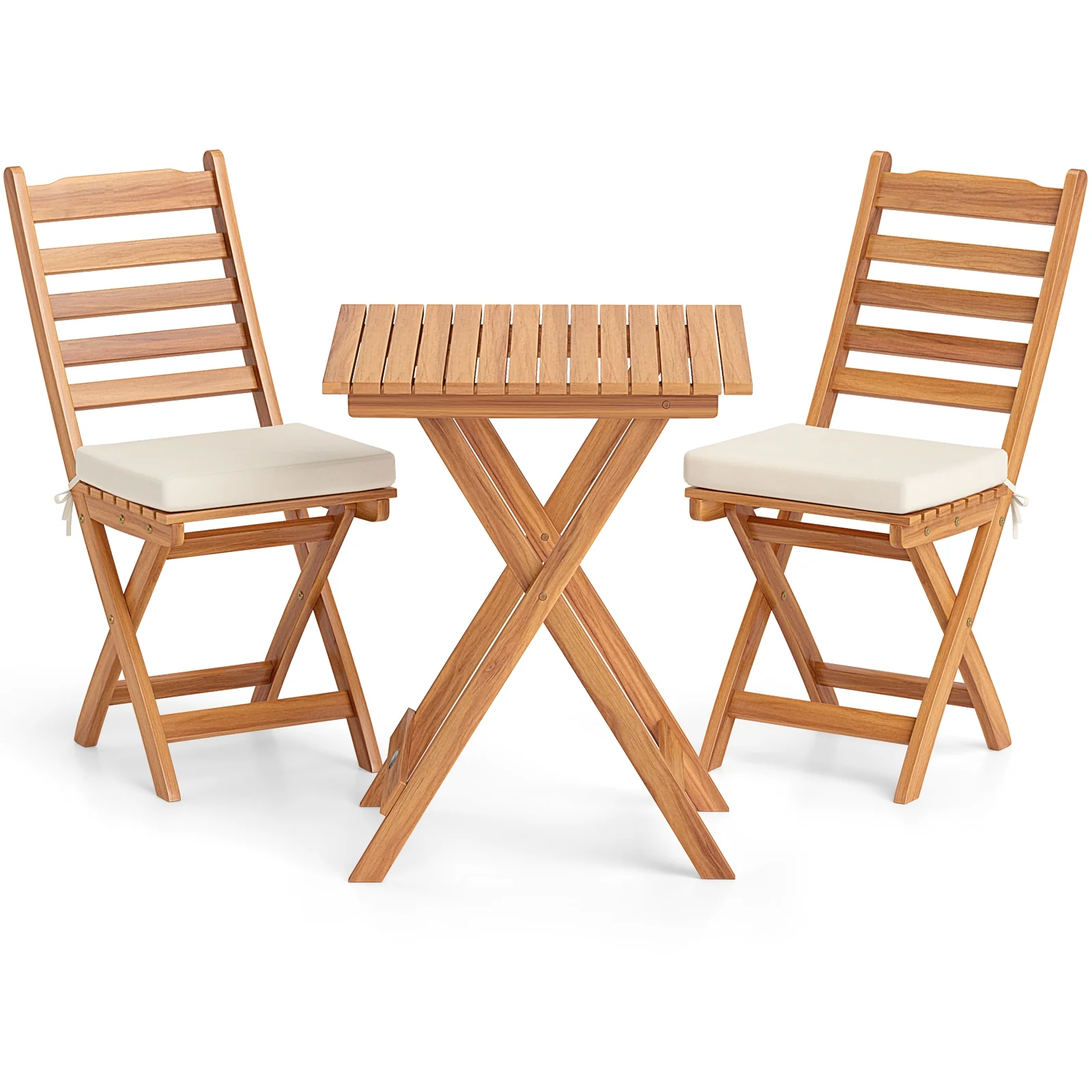 Folding Chair Table Set, Soft Seat Cushions, White