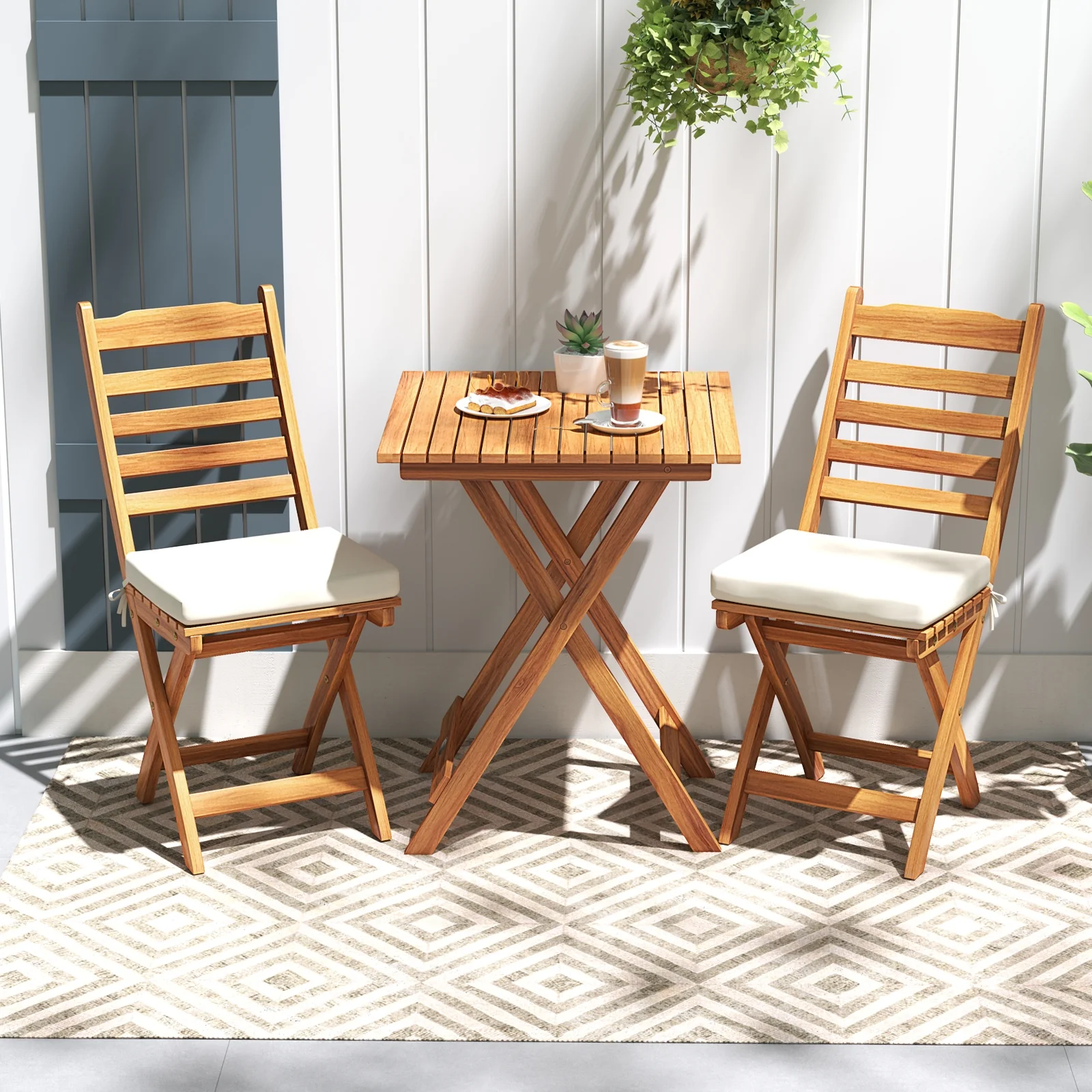 Folding Chair Table Set, Soft Seat Cushions, White - Image 2